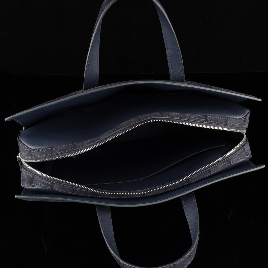 BELTLEY Sueded Nile Crocodile Leather Briefcase – Navy Blue