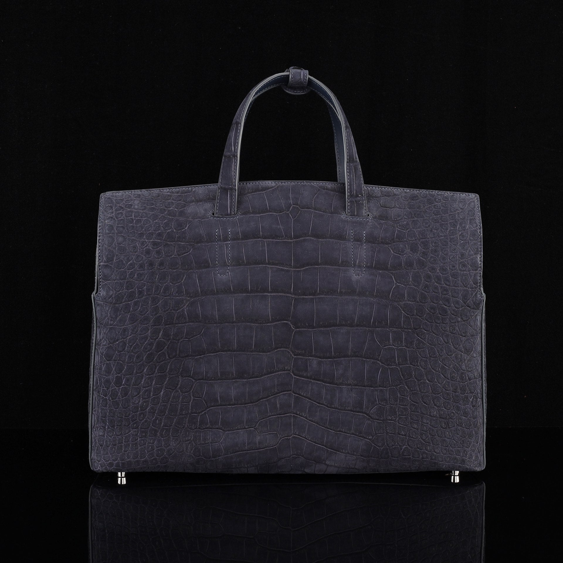 BELTLEY Sueded Nile Crocodile Leather Briefcase – Navy Blue