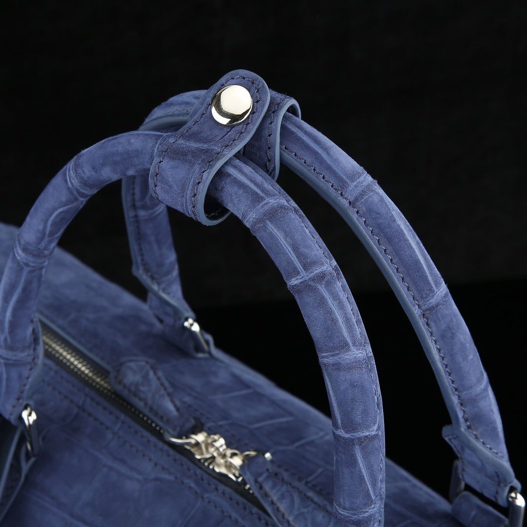 BELTLEY Sueded Slate Blue Nile Crocodile Duffle Bag