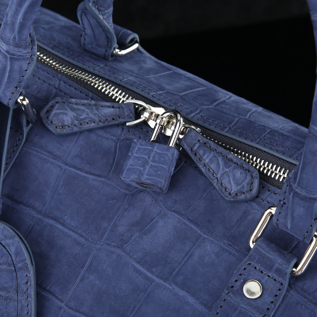 BELTLEY Sueded Slate Blue Nile Crocodile Duffle Bag
