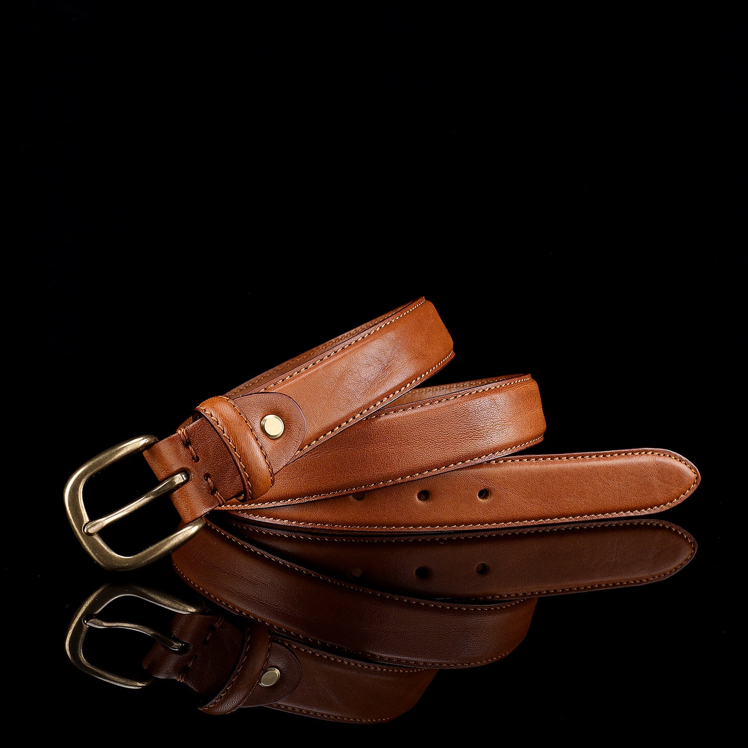 BELTLEY  "The Classic Skinny" Leather Belt  For Lady - Cognac Tan