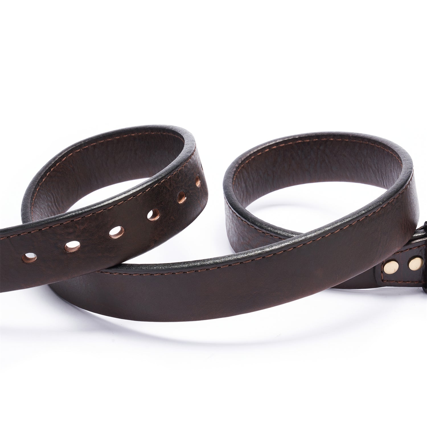 BELTLEY Thick  Dark Brown Folded Edge Vintage Belt -Double Layer