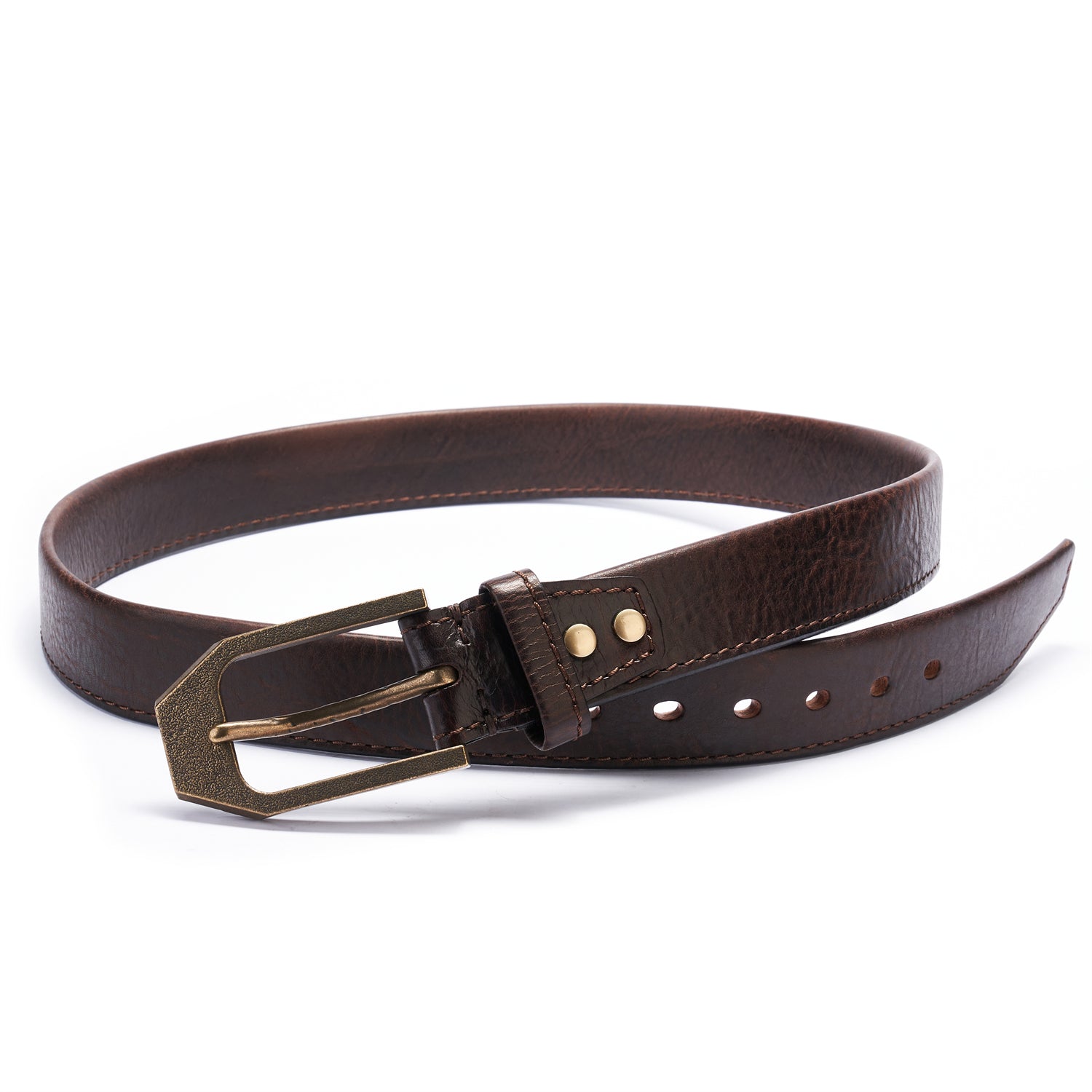 BELTLEY Thick  Dark Brown Folded Edge Vintage Belt -Double Layer