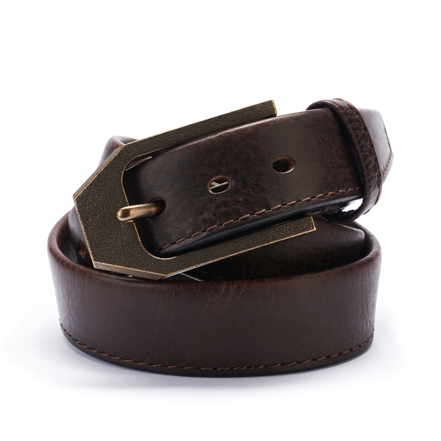 BELTLEY Thick  Dark Brown Folded Edge Vintage Belt -Double Layer