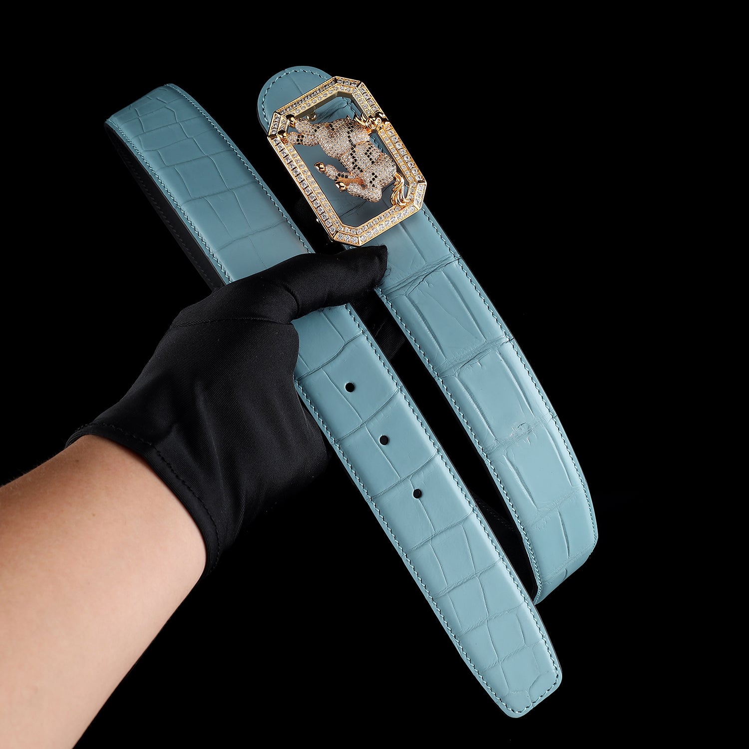 BELTLEY Genuine Nile Crocodile Belt – Tiffany Blue-With Horse buckle