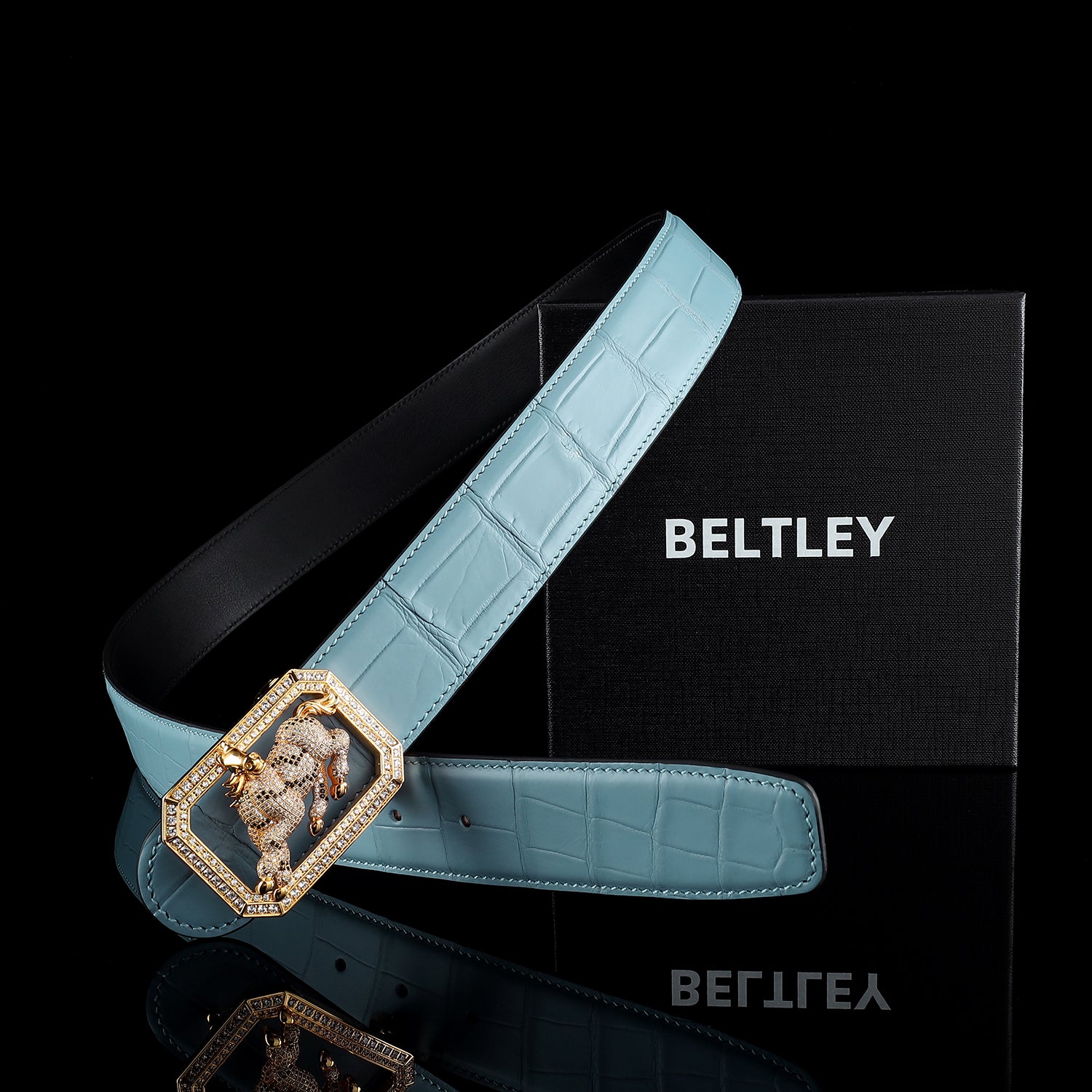 BELTLEY Genuine Nile Crocodile Belt – Tiffany Blue-With Horse buckle