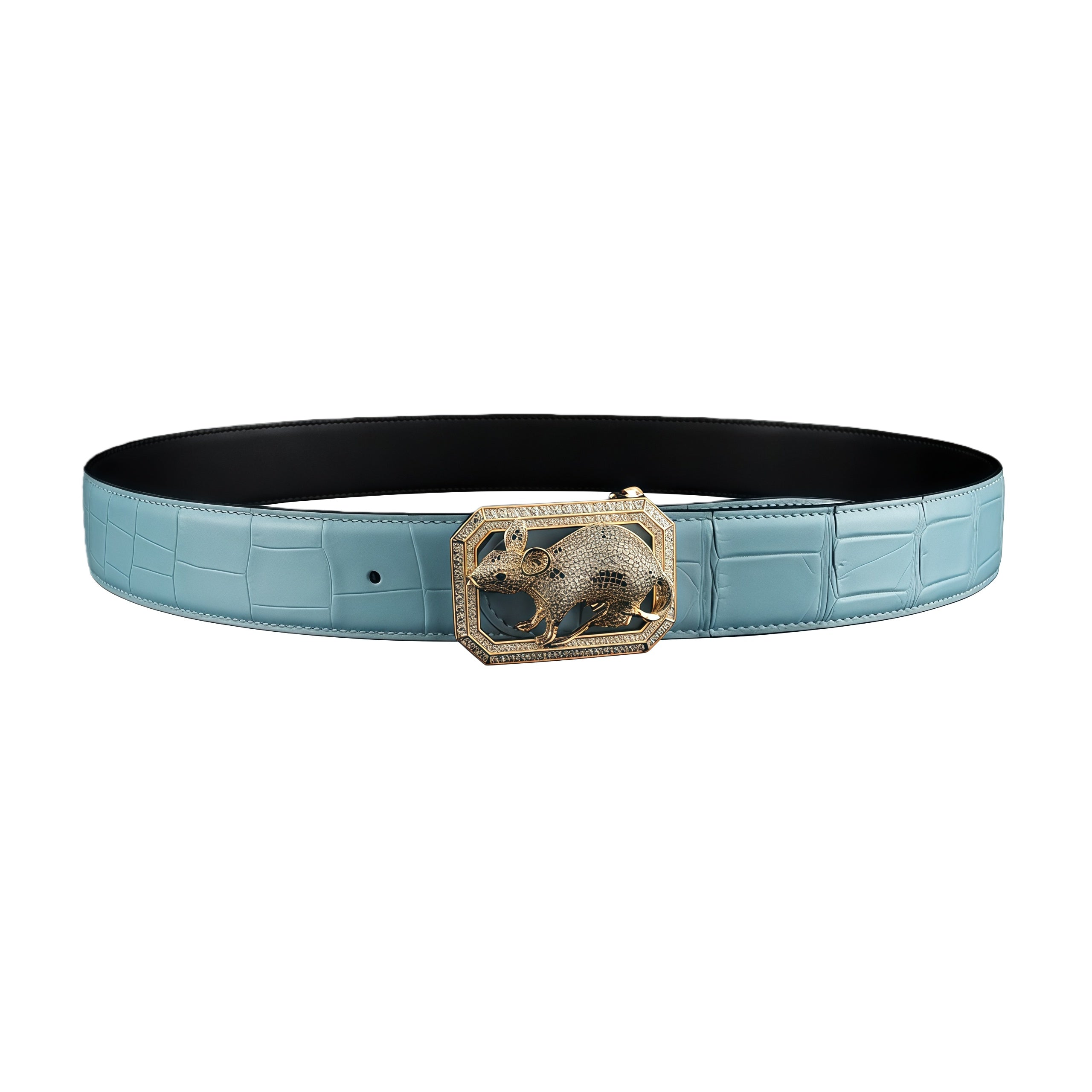 BELTLEY Tiffany Blue Exotic Nile Crocodile Belt with Rat Buckle