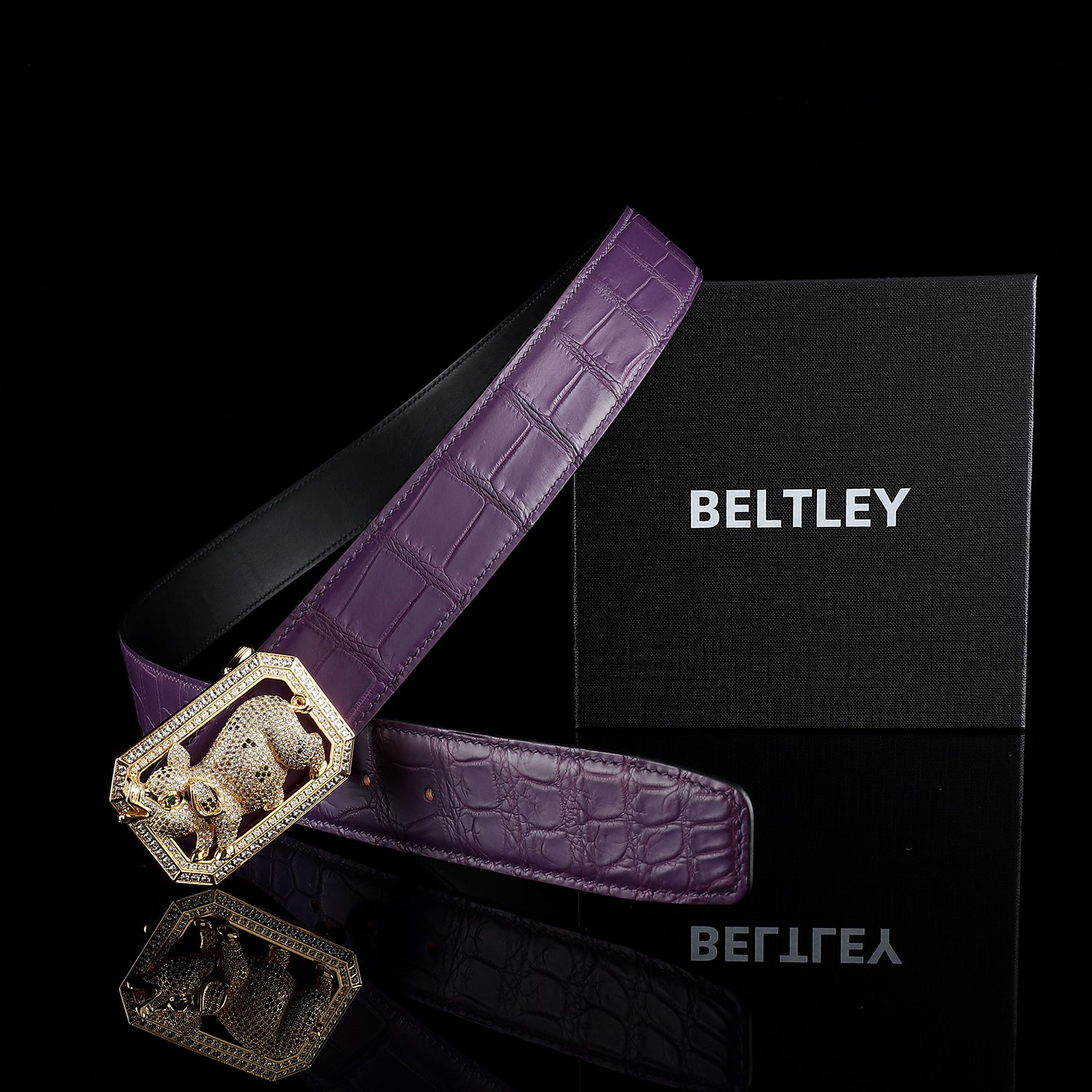 BELTLEY Ultra-Premium Purple Crocodile Belt with Pig Buckle
