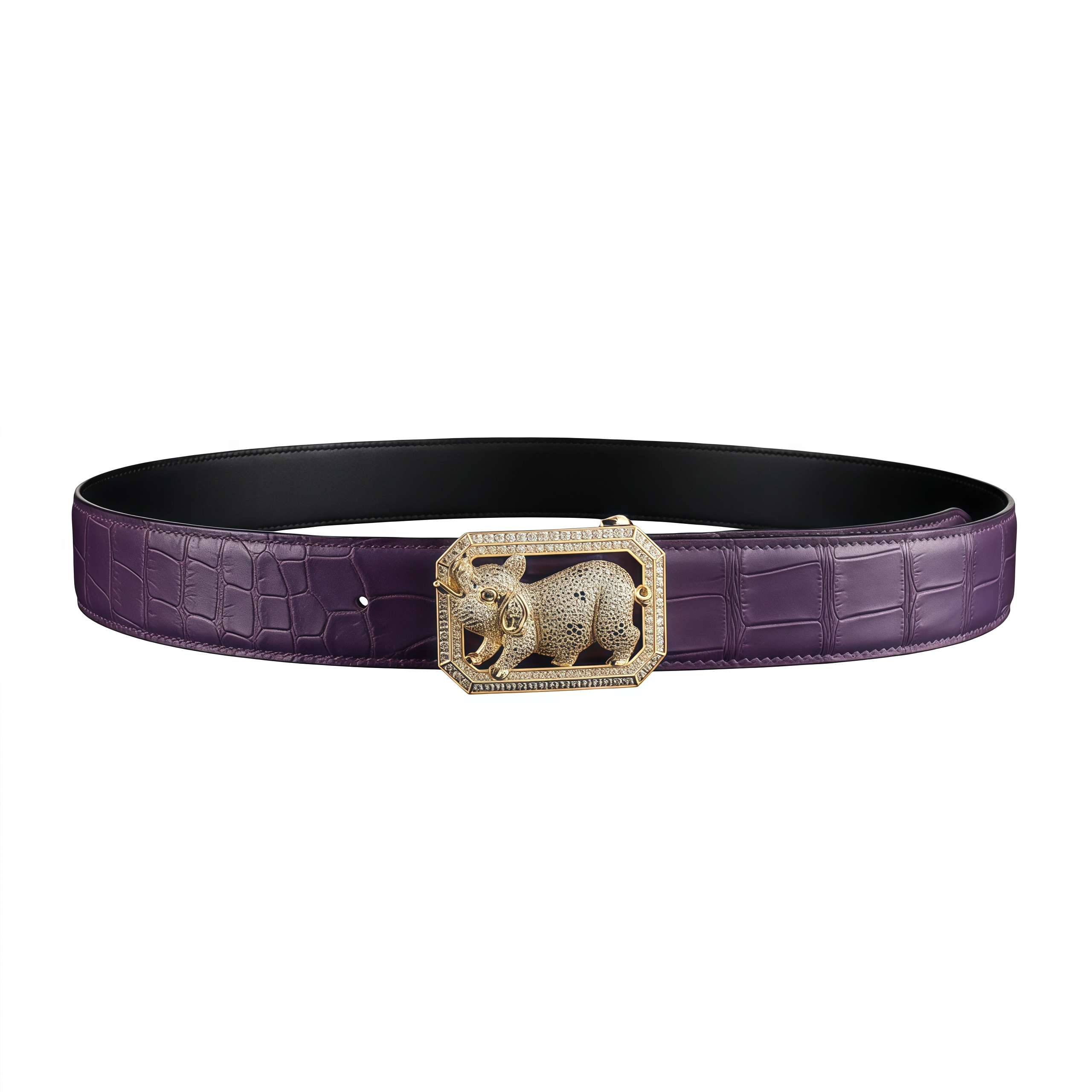 BELTLEY Ultra-Premium Purple Crocodile Belt with Pig Buckle
