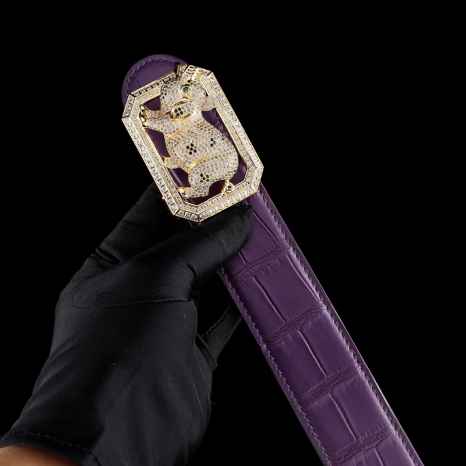 BELTLEY Ultra-Premium Purple Crocodile Belt with Pig Buckle