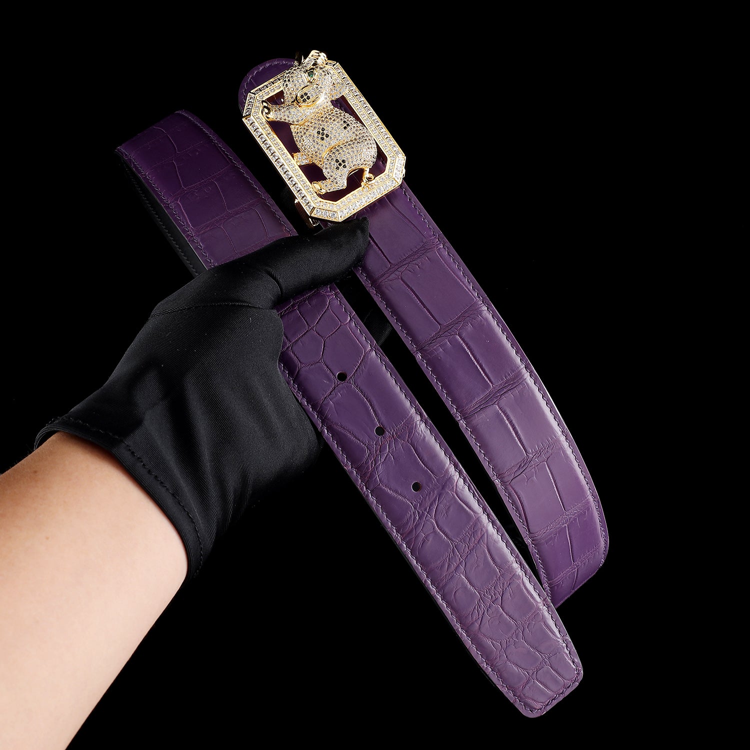 BELTLEY Ultra-Premium Purple Crocodile Belt with Pig Buckle