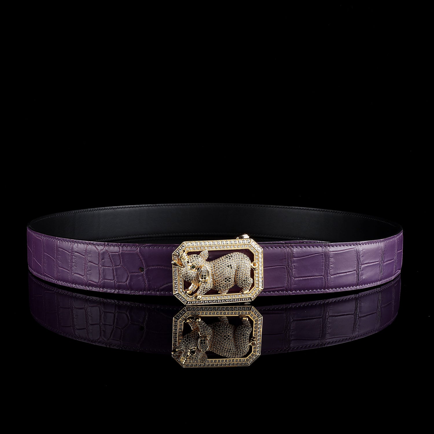 BELTLEY Ultra-Premium Purple Crocodile Belt with Pig Buckle