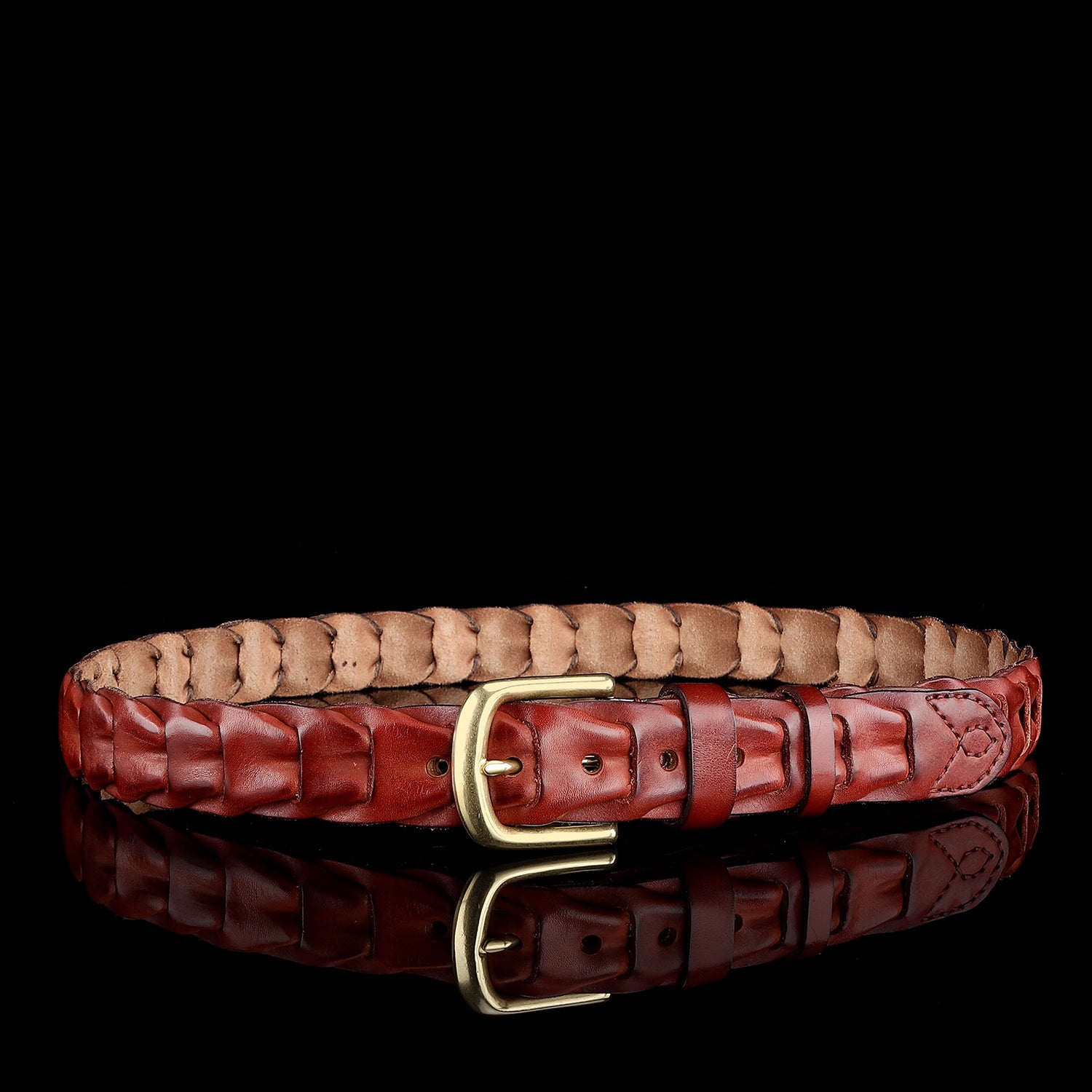 BELTLEY Unique Chestnut Brown Handwoven Leather Belt