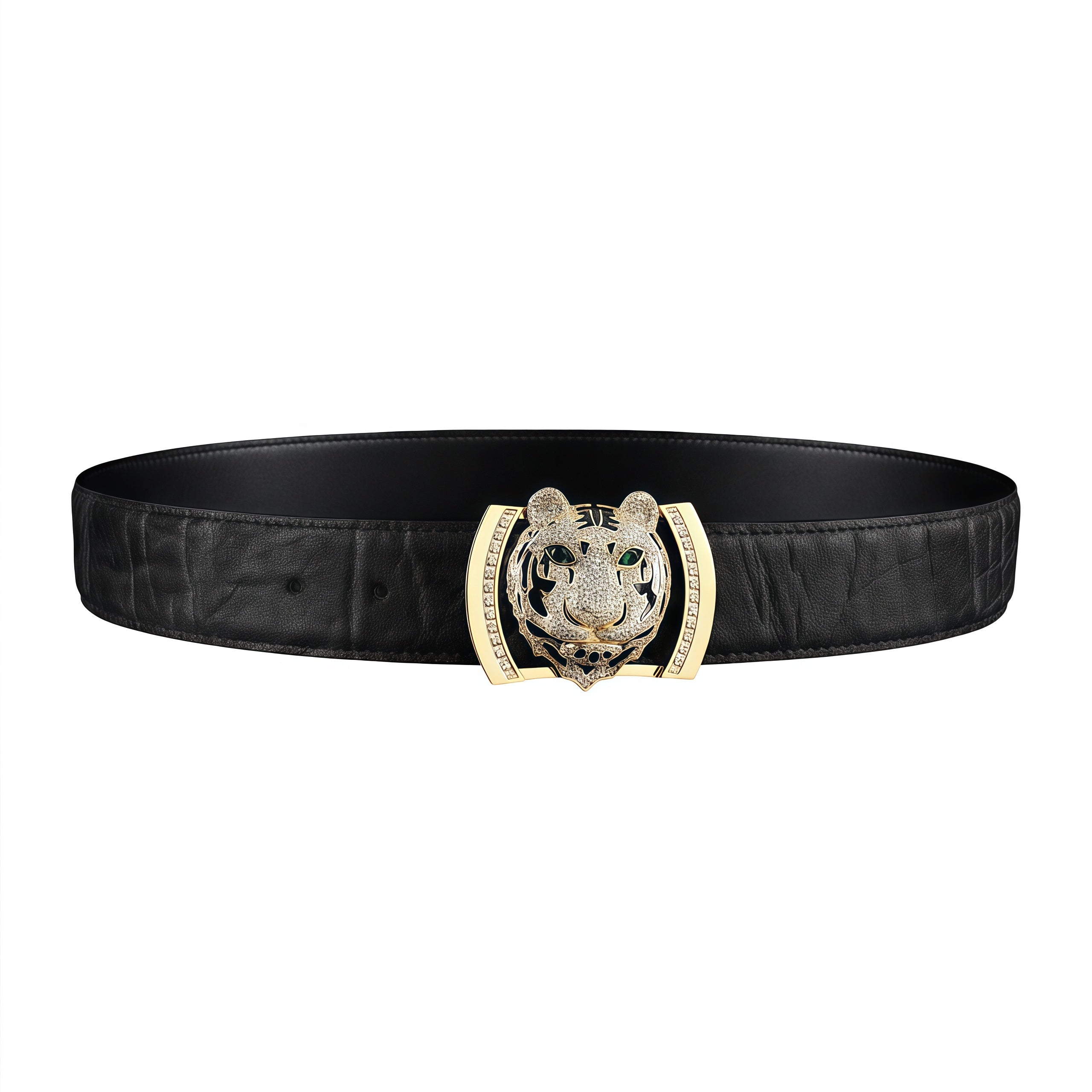 BELTLEY Unique Gold Tiger Head Buckle Elephant Hide Belt-1.5 Inches