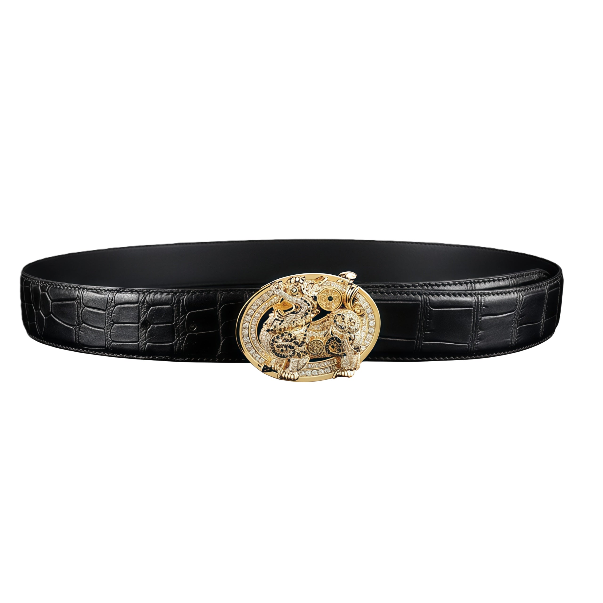 BELTLEY Unique Qinlin Black Crocodile Belly-Cut Belt for Men-1.5 Inches