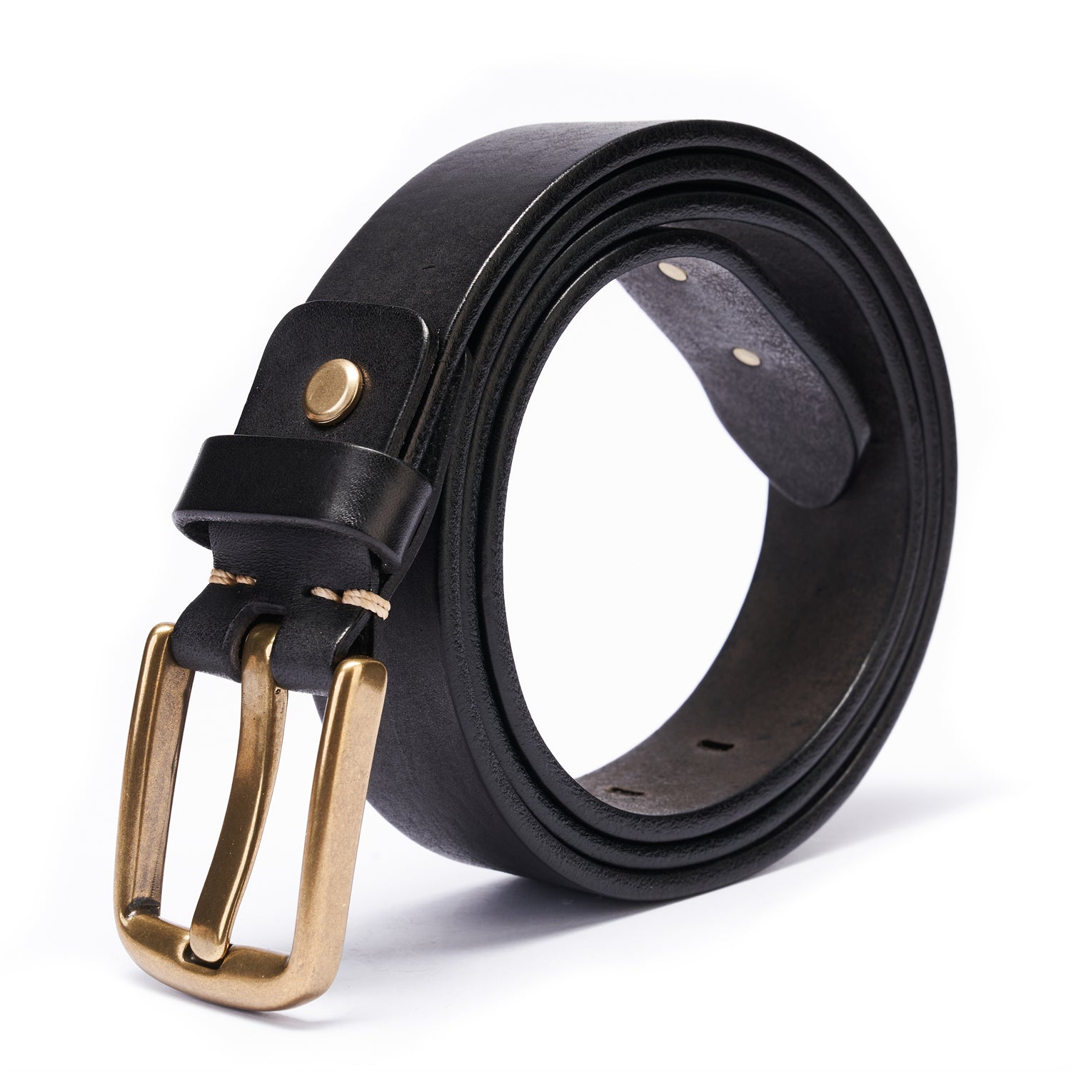 BELTLEY Unisex Antique Belt 1.38 - Black Full-Grain Leather  Solid Brass Buckle