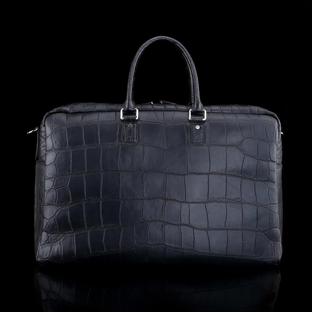 BELTLEY Unisex Black Matte Nile Crocodile Weekender Bag