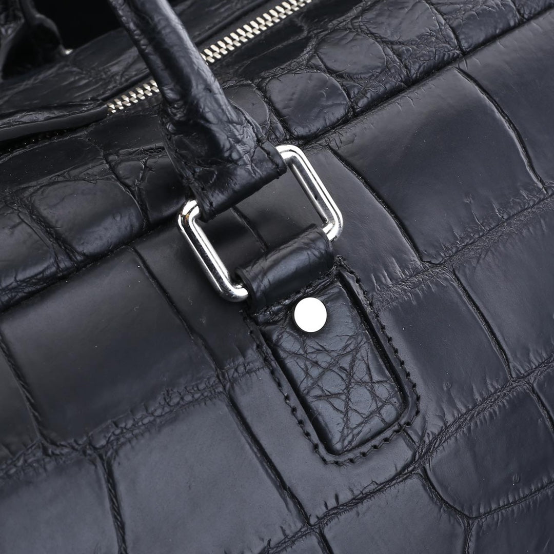 BELTLEY Unisex Black Matte Nile Crocodile Weekender Bag