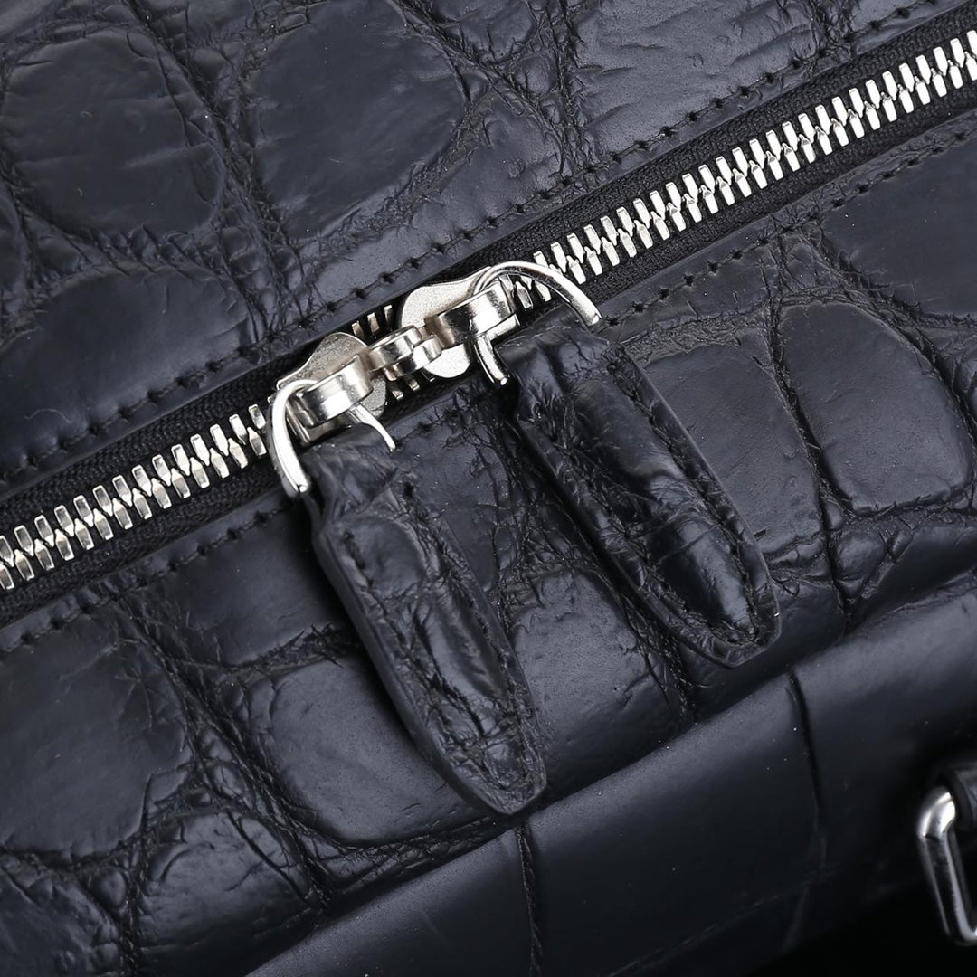 BELTLEY Unisex Black Matte Nile Crocodile Weekender Bag