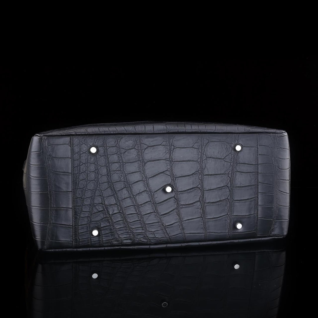 BELTLEY Unisex Black Matte Nile Crocodile Weekender Bag