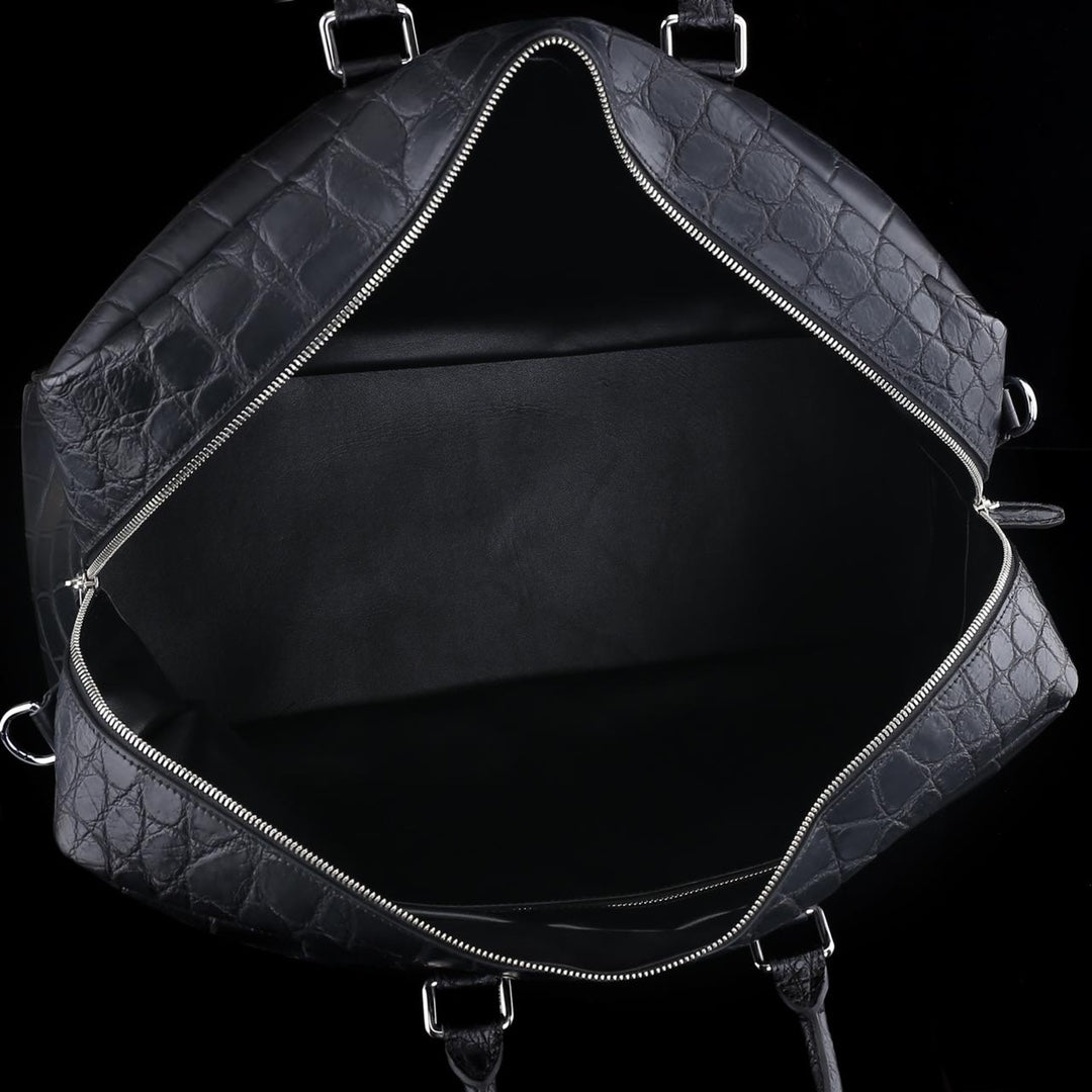 BELTLEY Unisex Black Matte Nile Crocodile Weekender Bag