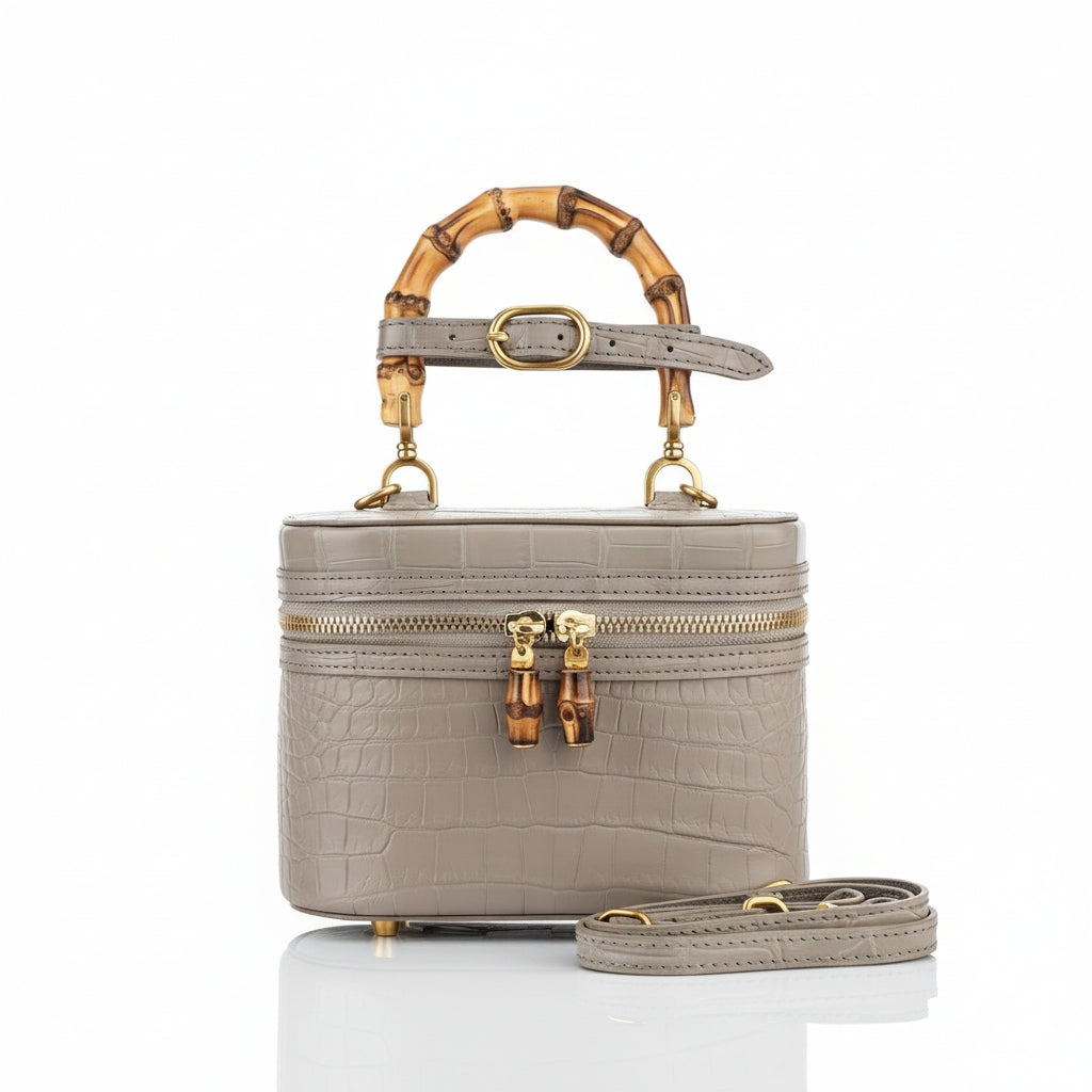 BELTLEY Vintage-Inspired Alligator Vanity Case with Bamboo Handle