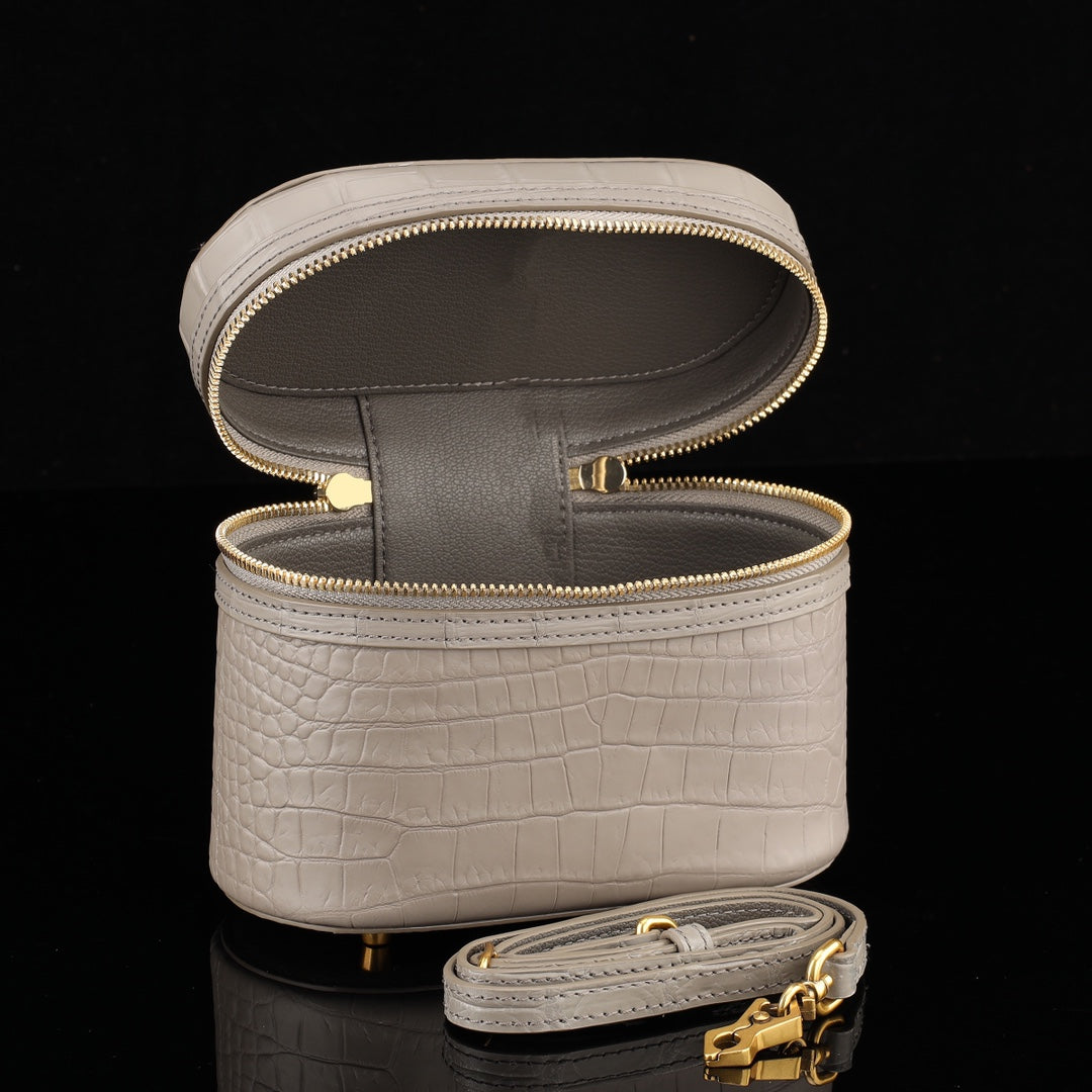 BELTLEY Vintage-Inspired Alligator Vanity Case with Bamboo Handle