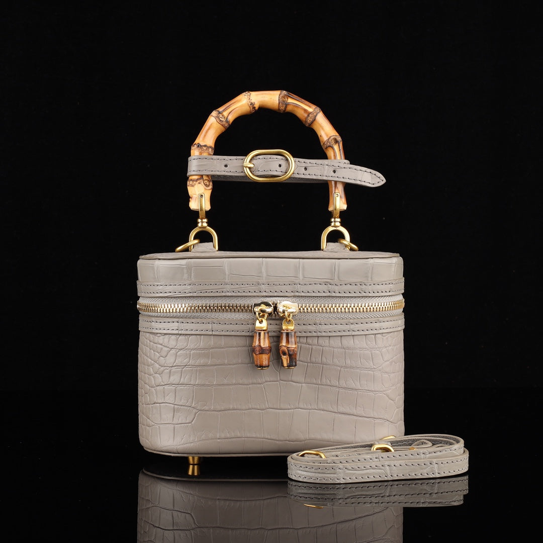 BELTLEY Vintage-Inspired Alligator Vanity Case with Bamboo Handle