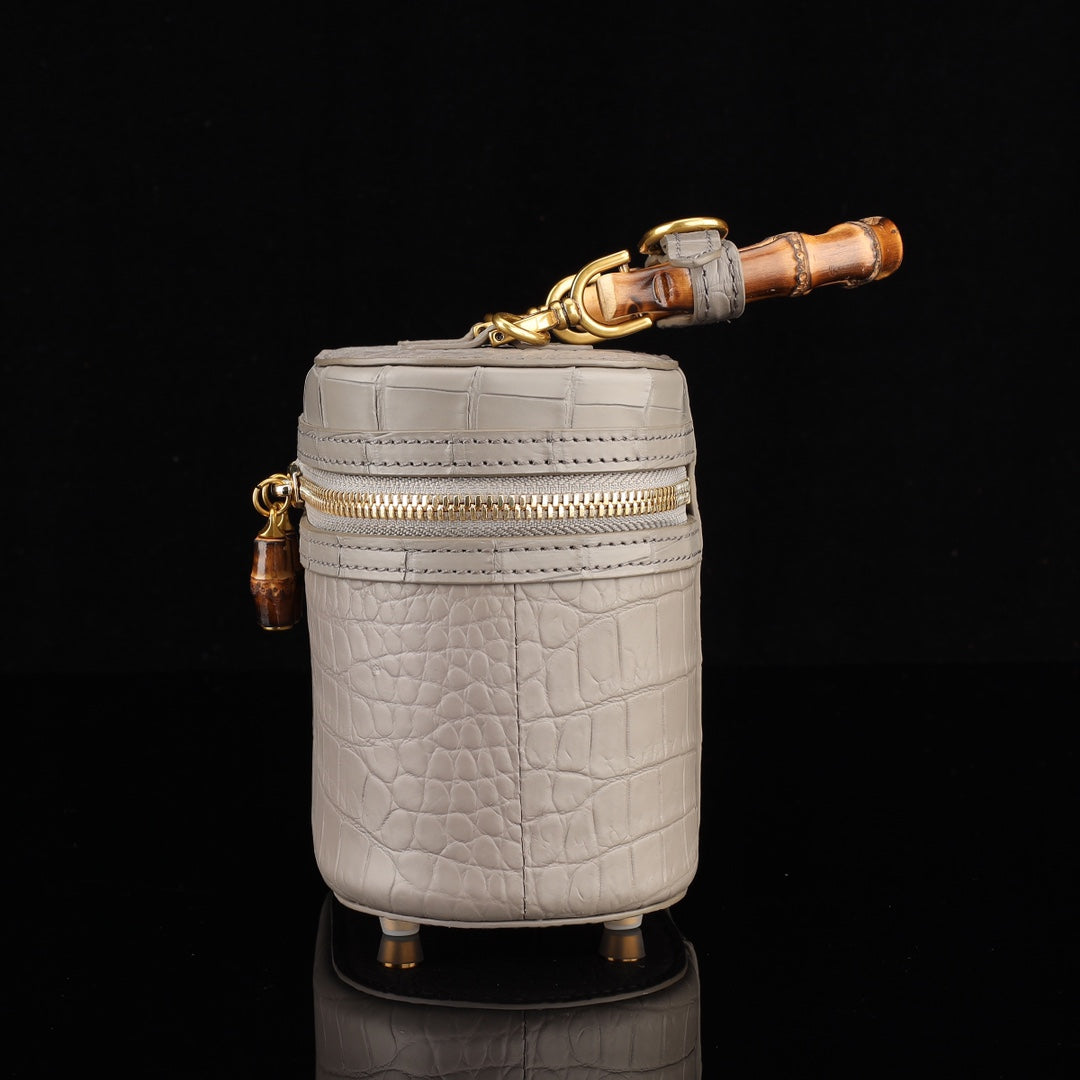 BELTLEY Vintage-Inspired Alligator Vanity Case with Bamboo Handle