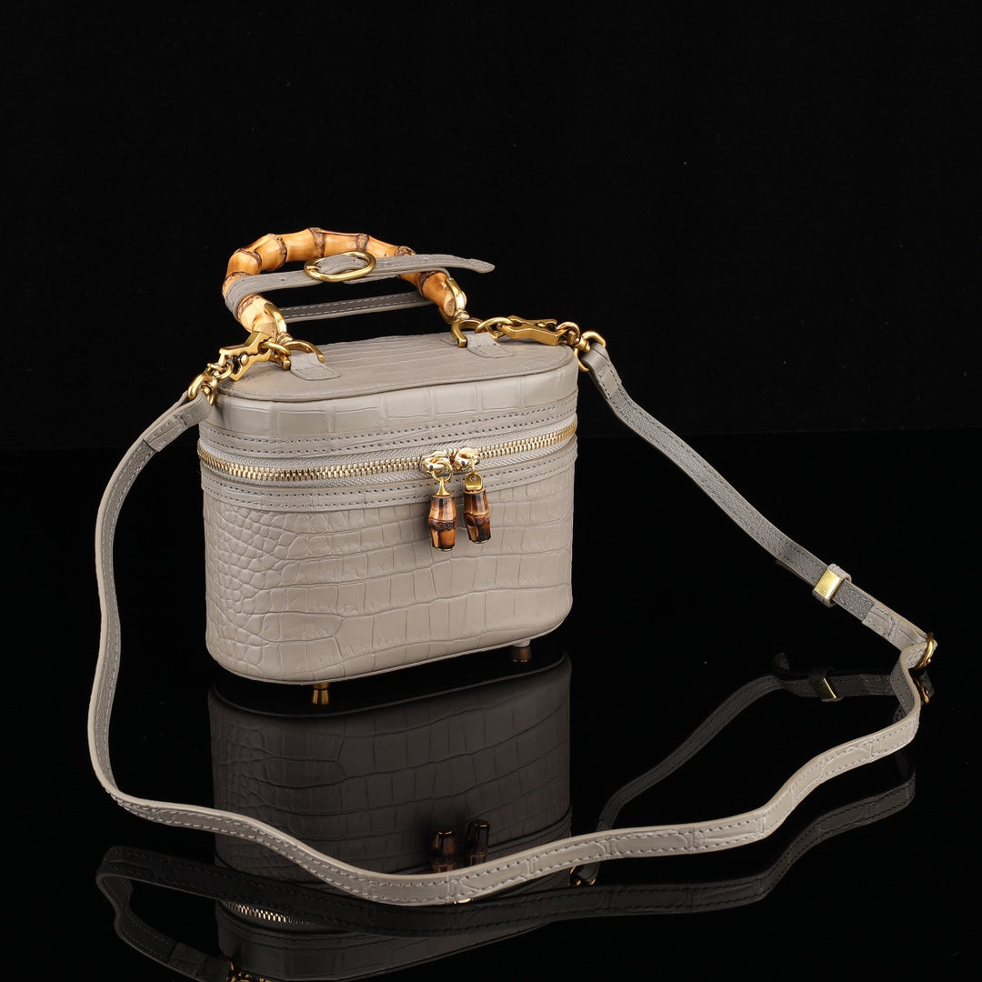 BELTLEY Vintage-Inspired Alligator Vanity Case with Bamboo Handle