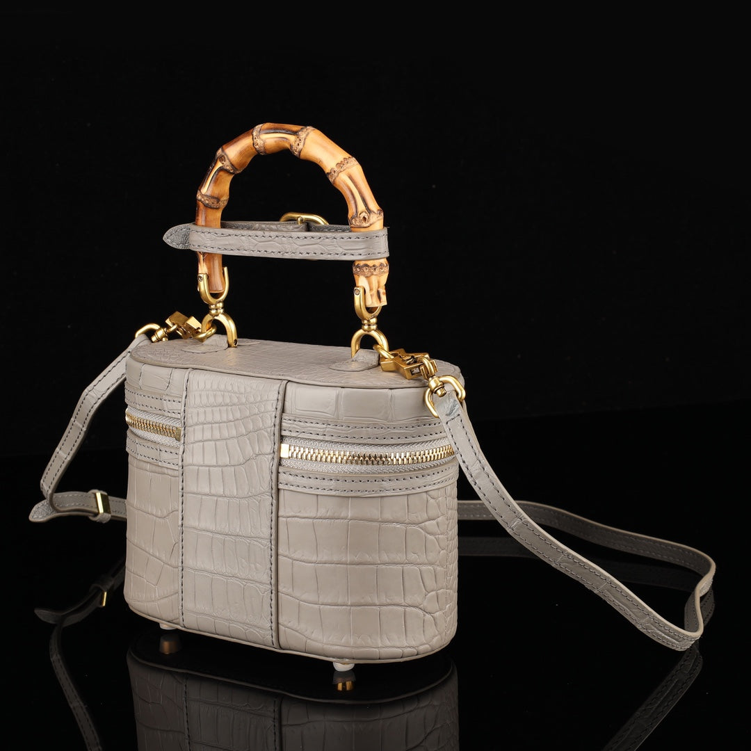 BELTLEY Vintage-Inspired Alligator Vanity Case with Bamboo Handle