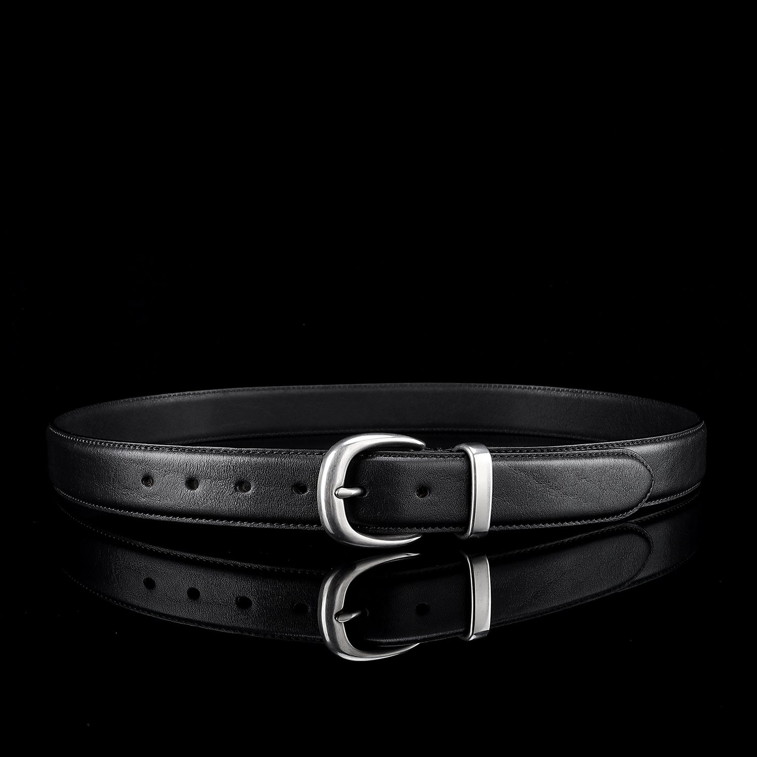 BELTLEY Women's Classic Black Leather Belt