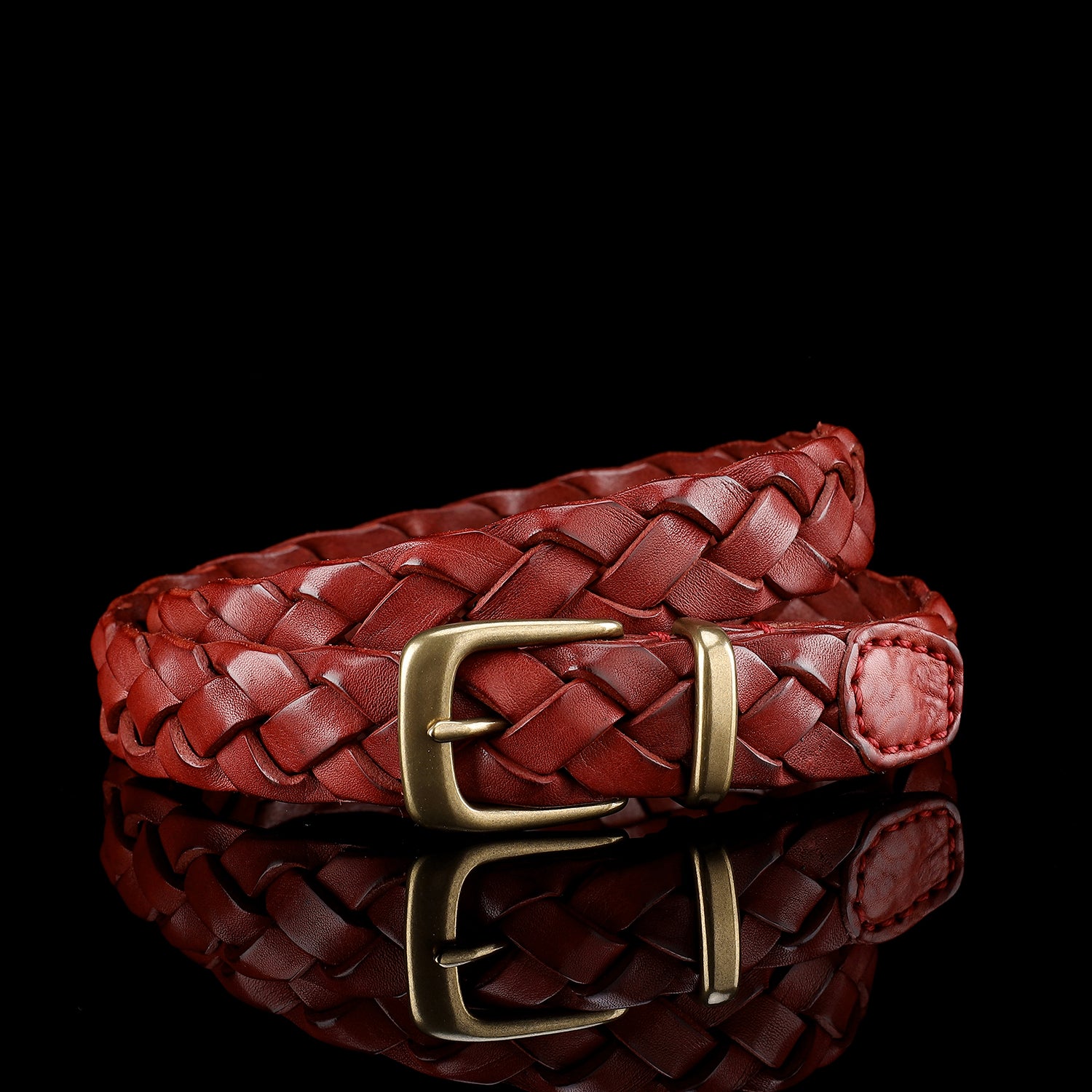 BELTLEY Women's Red Braided Leather Belt