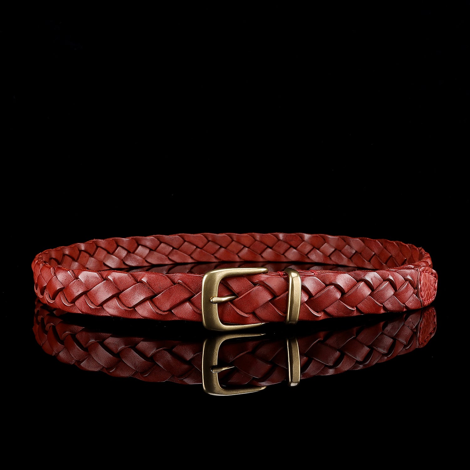 BELTLEY Women's Red Braided Leather Belt