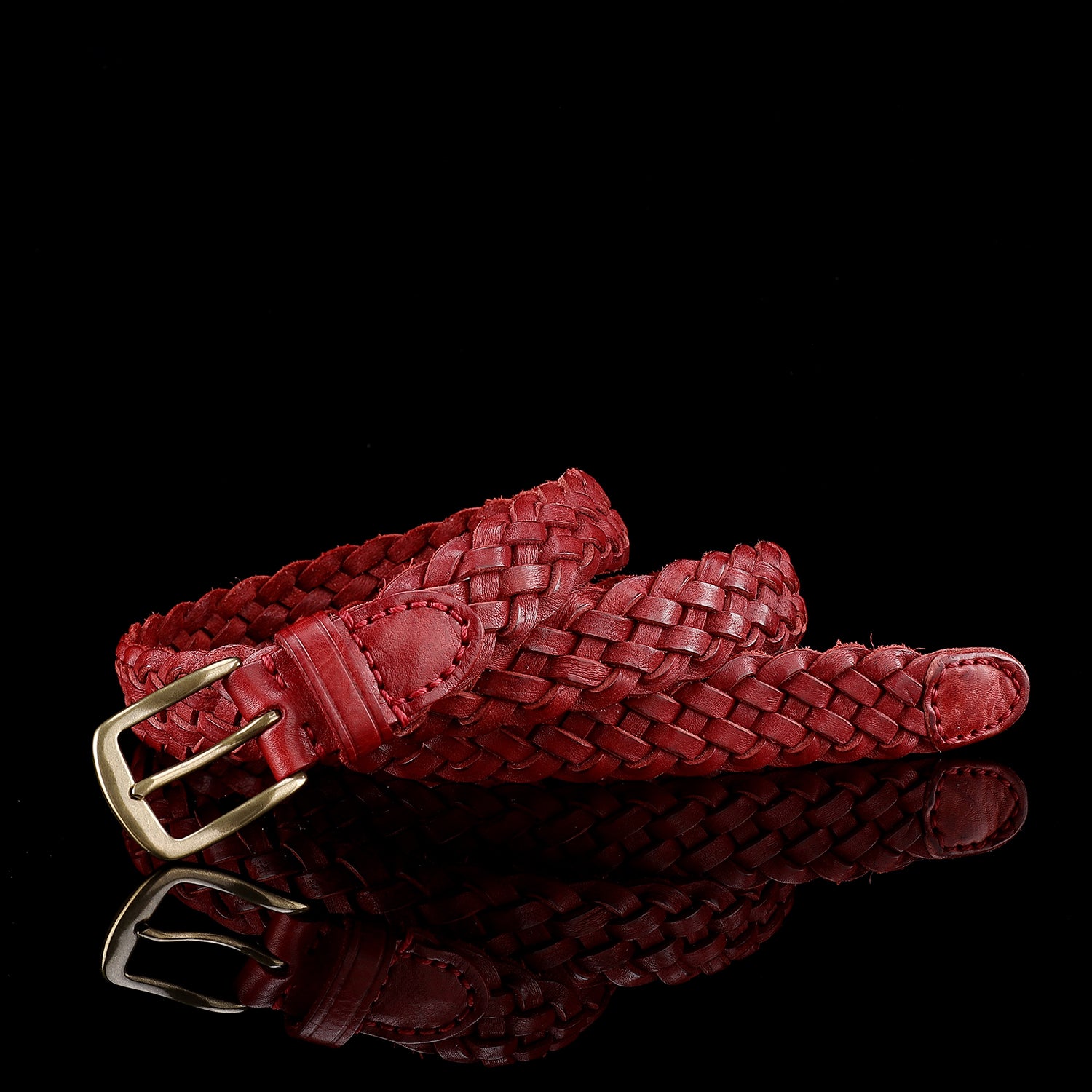 BELTLEY Woven Leather Belt in Vintage Red For Women