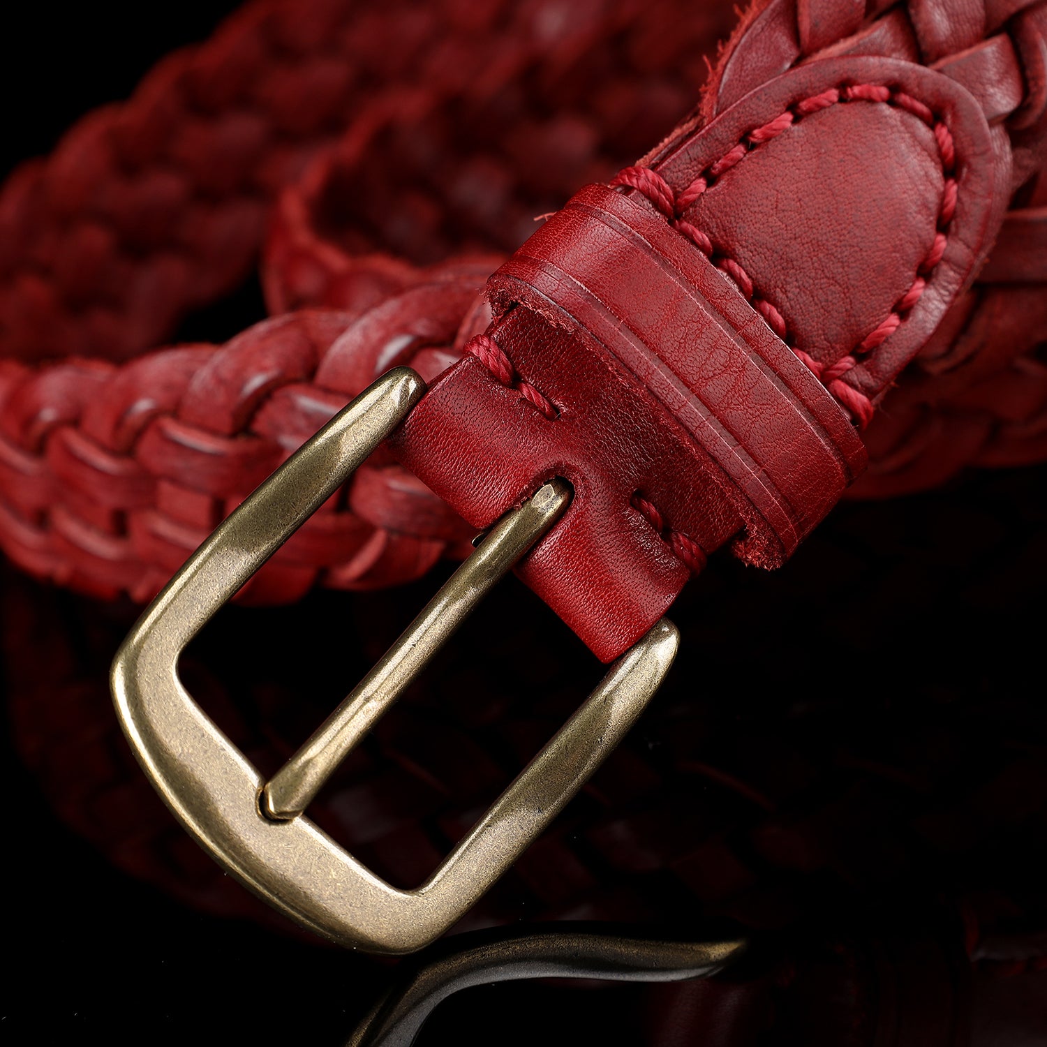 BELTLEY Woven Leather Belt in Vintage Red For Women
