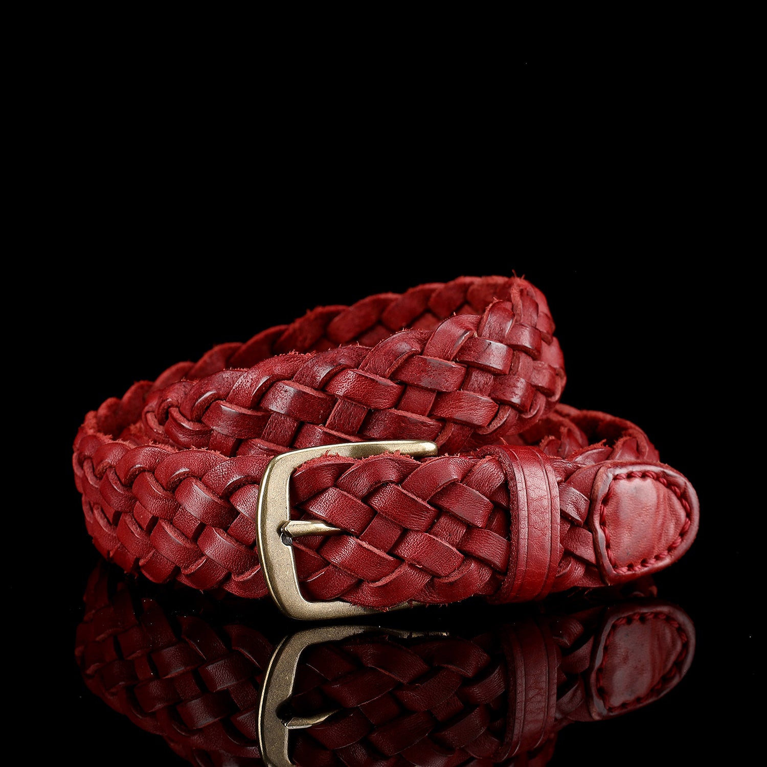 BELTLEY Woven Leather Belt in Vintage Red For Women