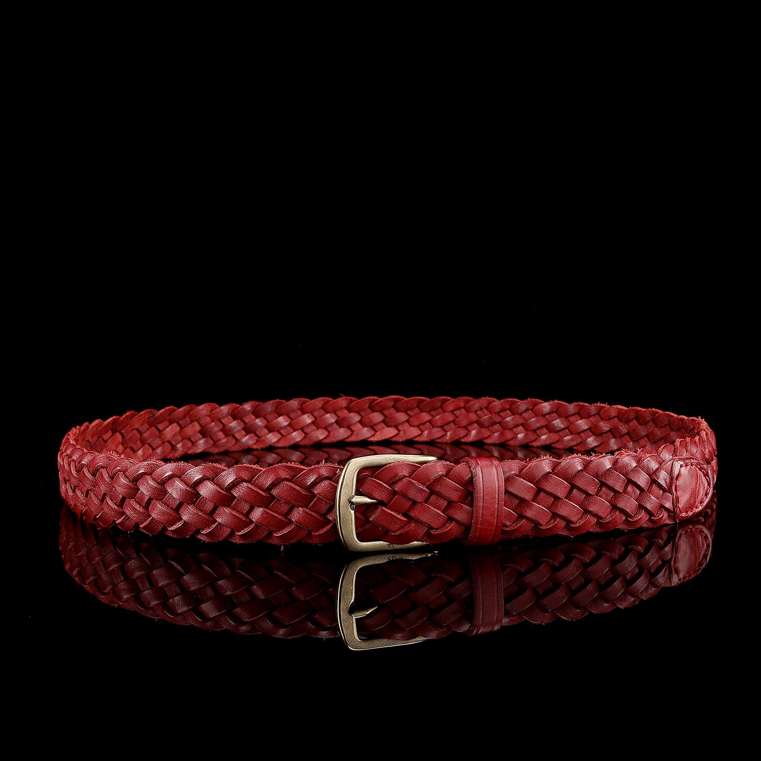 BELTLEY Woven Leather Belt in Vintage Red For Women