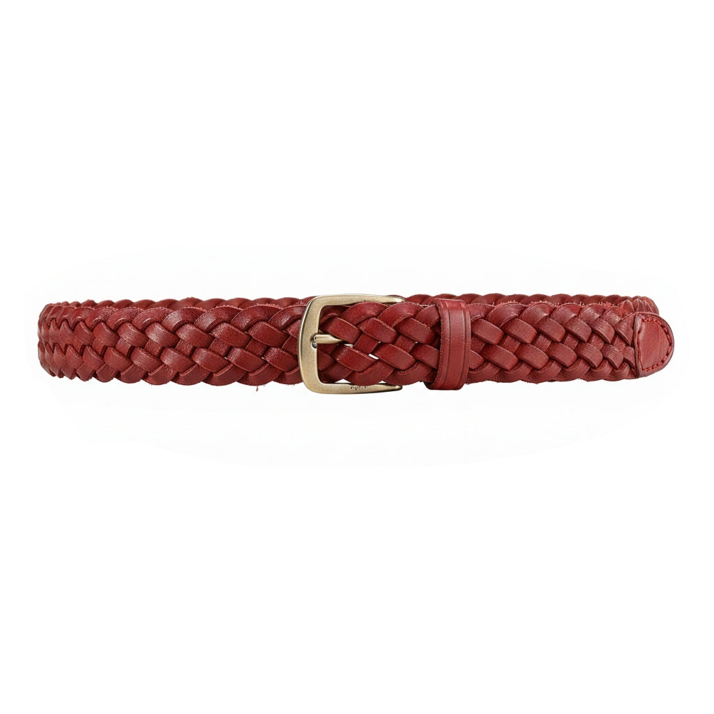 BELTLEY Woven Leather Belt in Vintage Red For Women