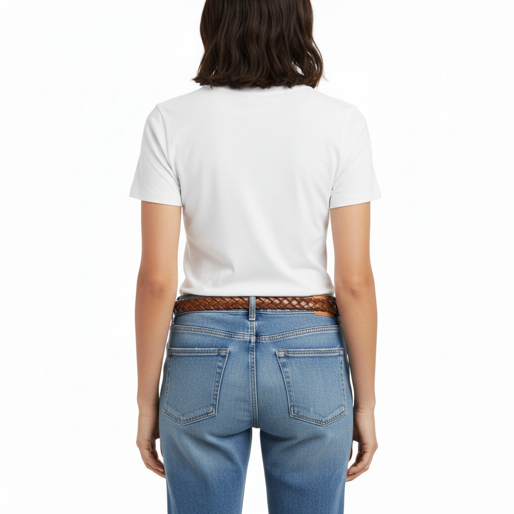 BELTLEY 30mm Braided Leather Belt in Tan for Women