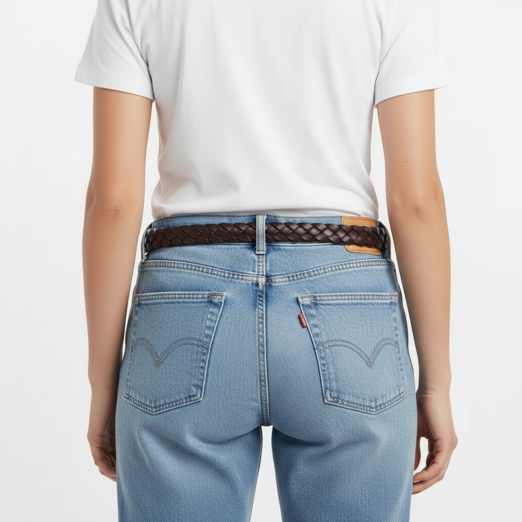 BELTLEY  30mm Hand-Woven Belt for Women |Vintage Dark Brown