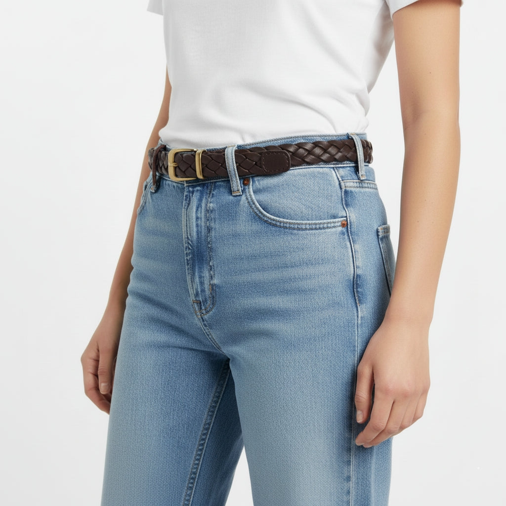 BELTLEY  30mm Hand-Woven Belt for Women |Vintage Dark Brown