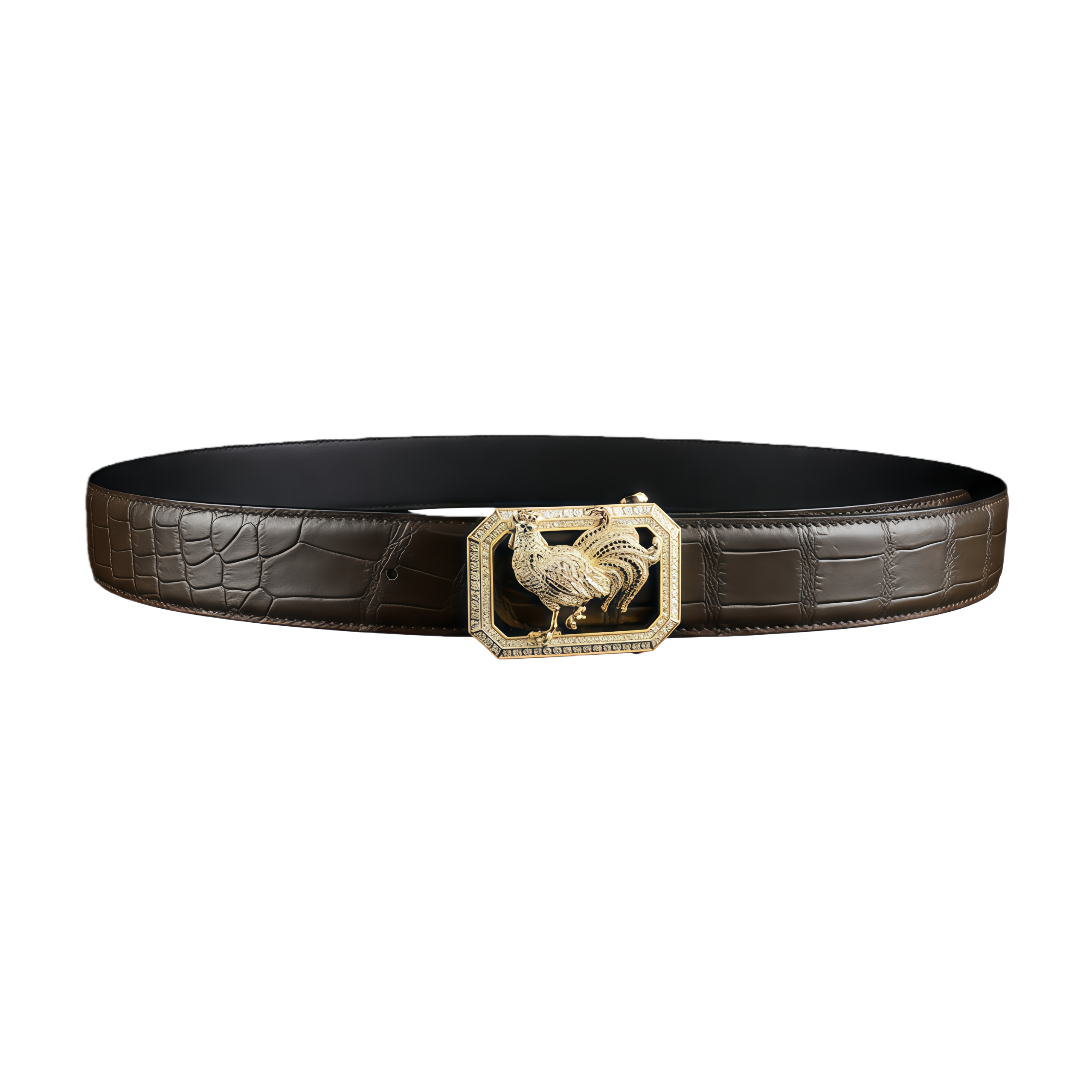 BELTLEY Authentic Crocodile Belt – Dark Brown- with Rooster buckle