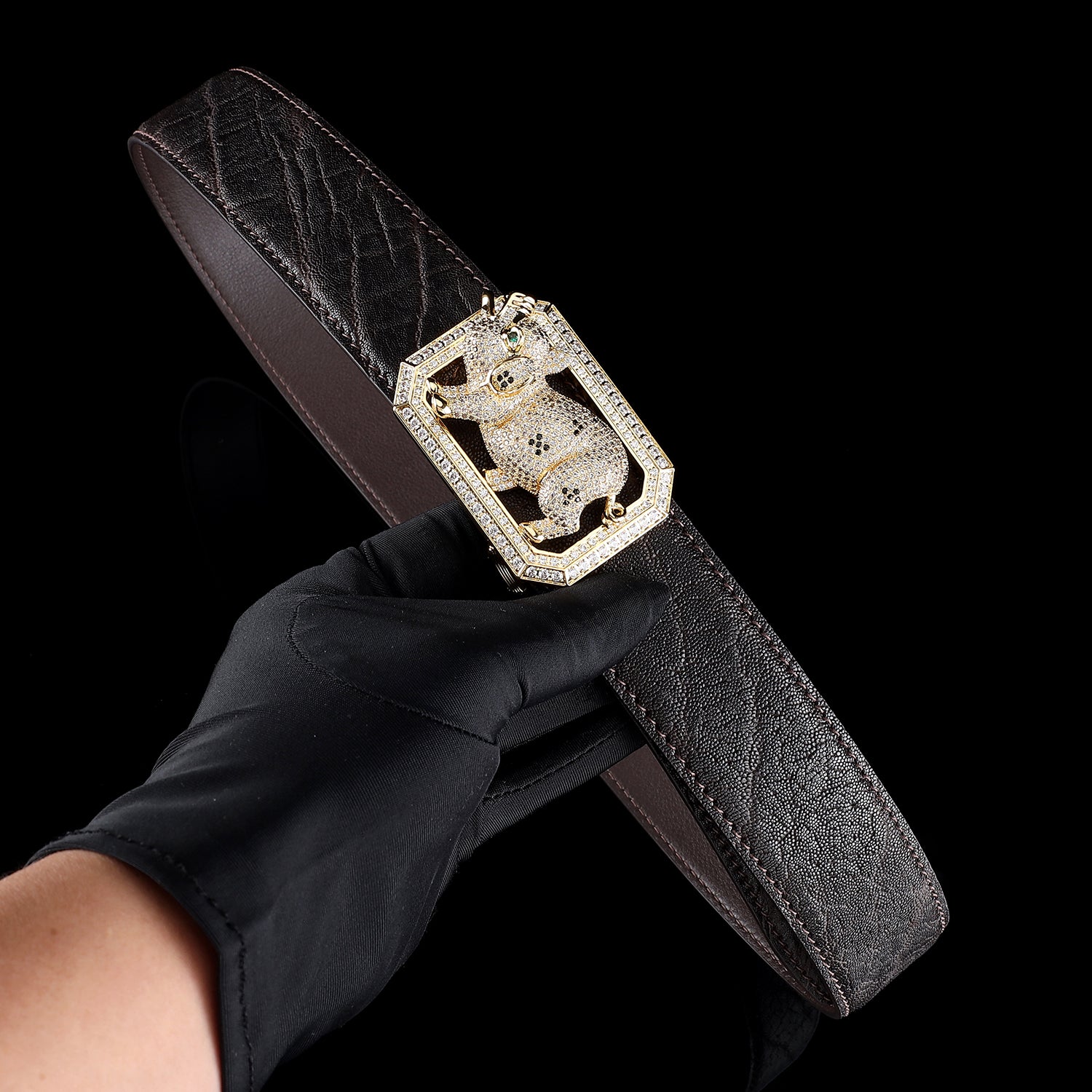 BELTLEY Authentic Elephant Leather Belt for Men with Pig Buckle – Espresso Brown