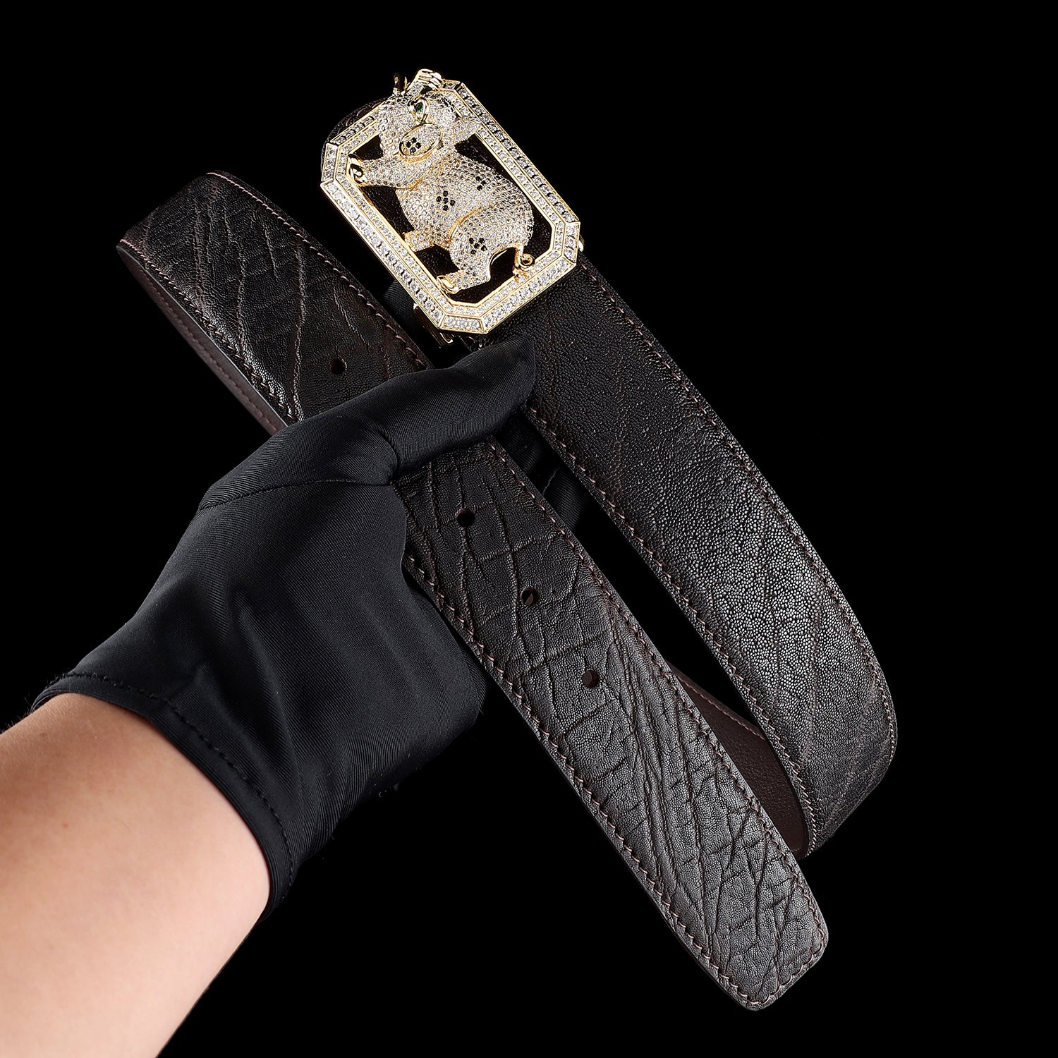 BELTLEY Authentic Elephant Leather Belt for Men with Pig Buckle – Espresso Brown