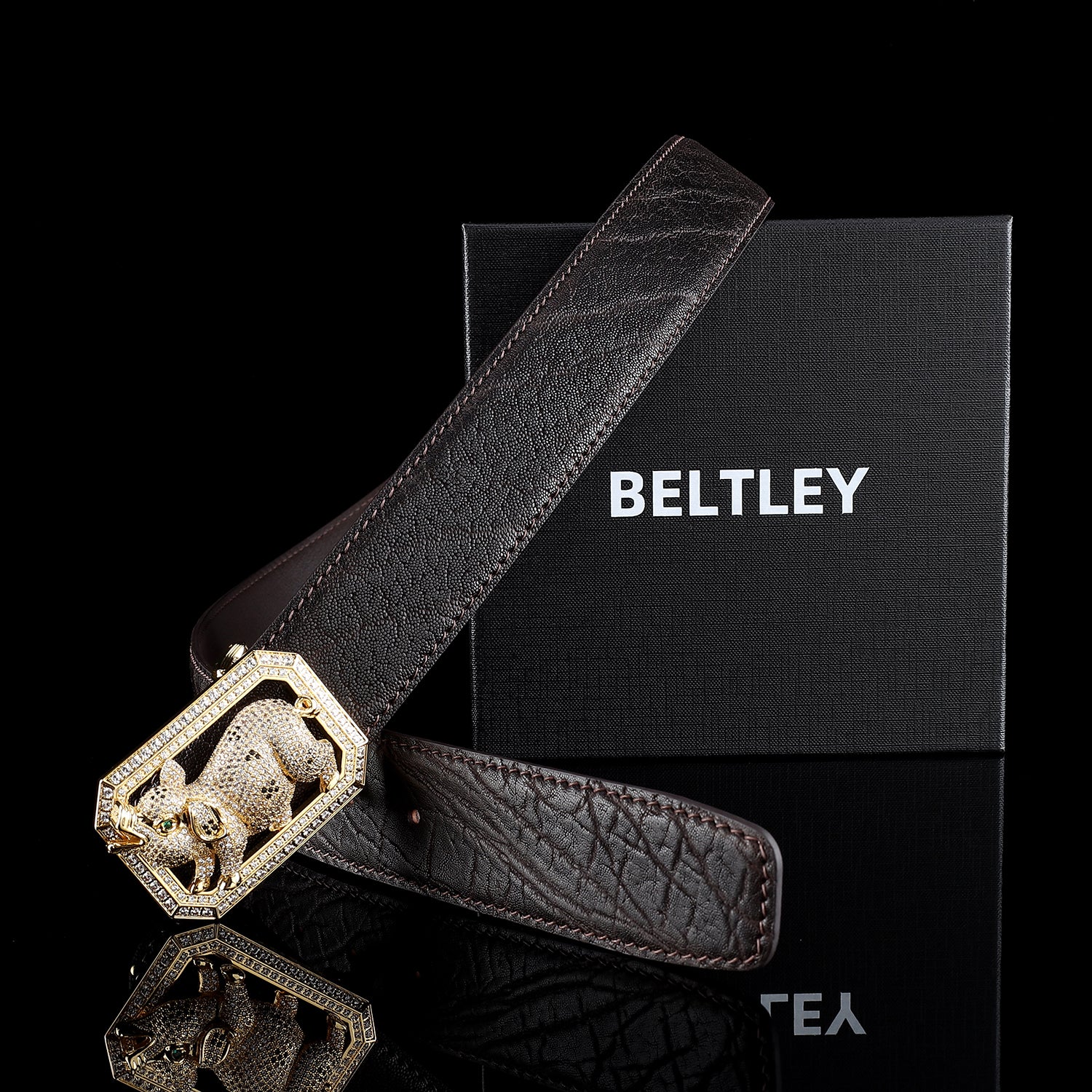 BELTLEY Authentic Elephant Leather Belt for Men with Pig buckle