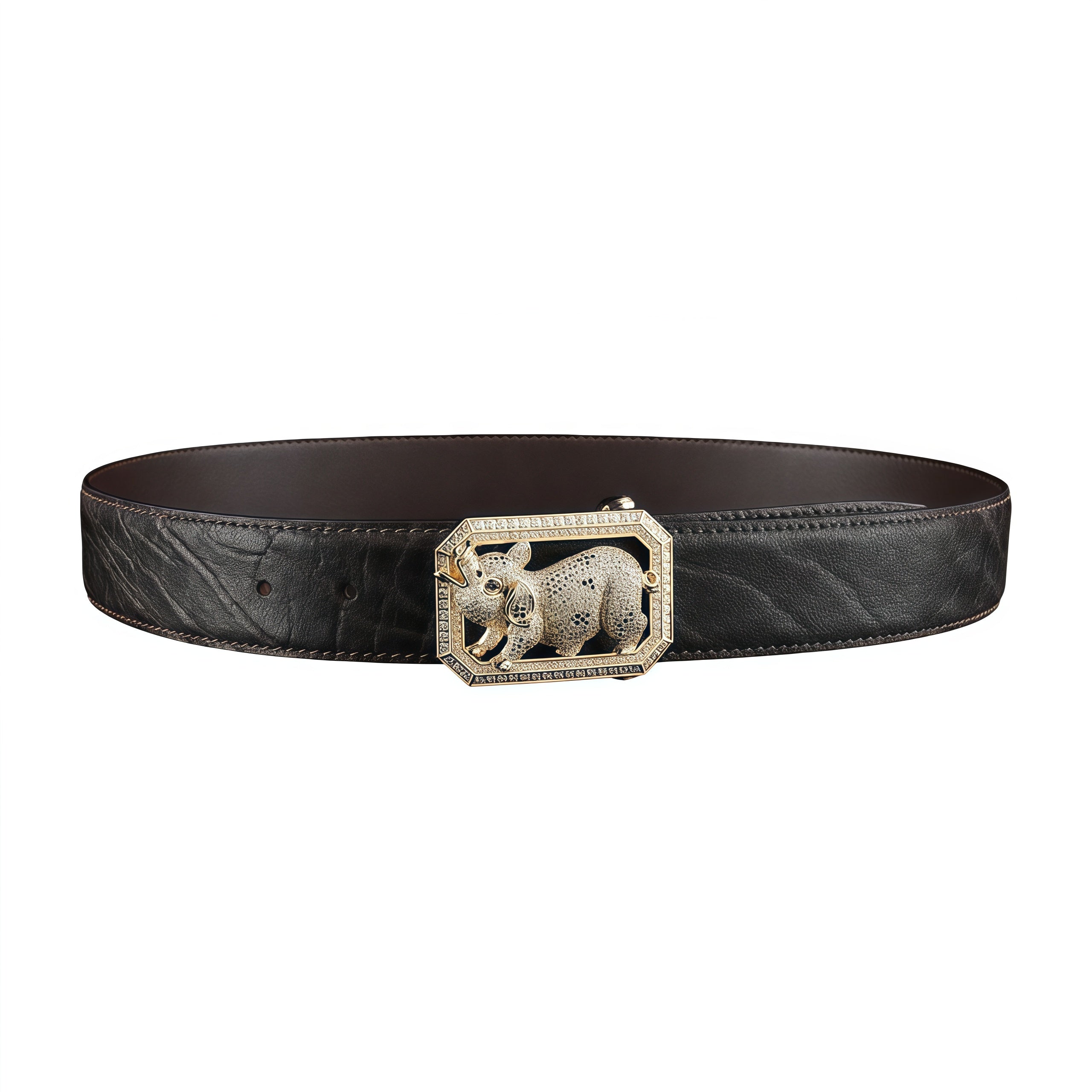 BELTLEY Authentic Elephant Leather Belt for Men with Pig Buckle – Espresso Brown