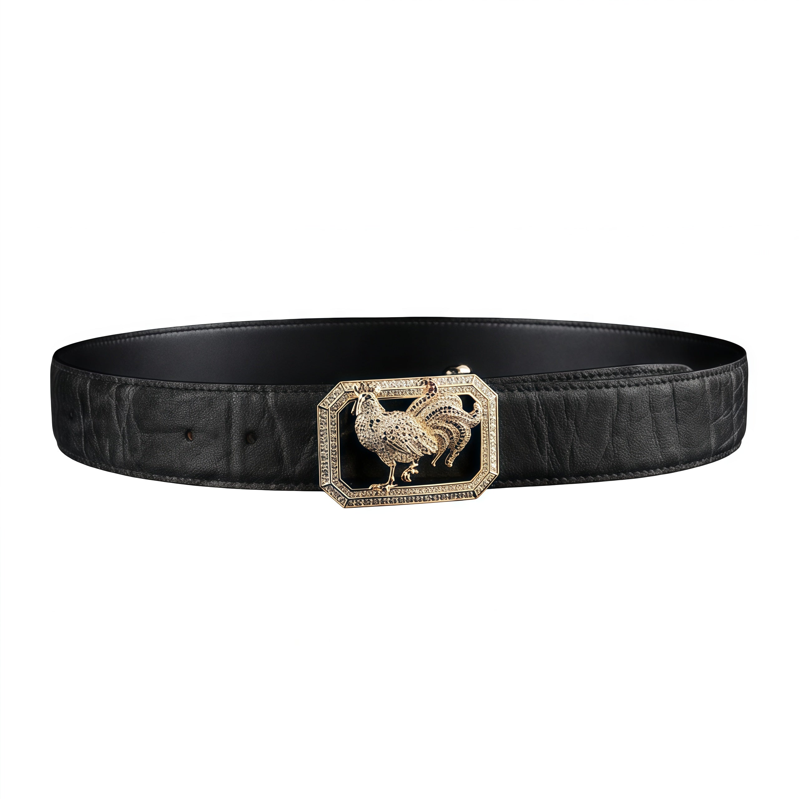 BELTLEY Black Elephant Hide Belt for Gentlemen — With Rooster Buckle 1.5" Ultra-Luxury Edition