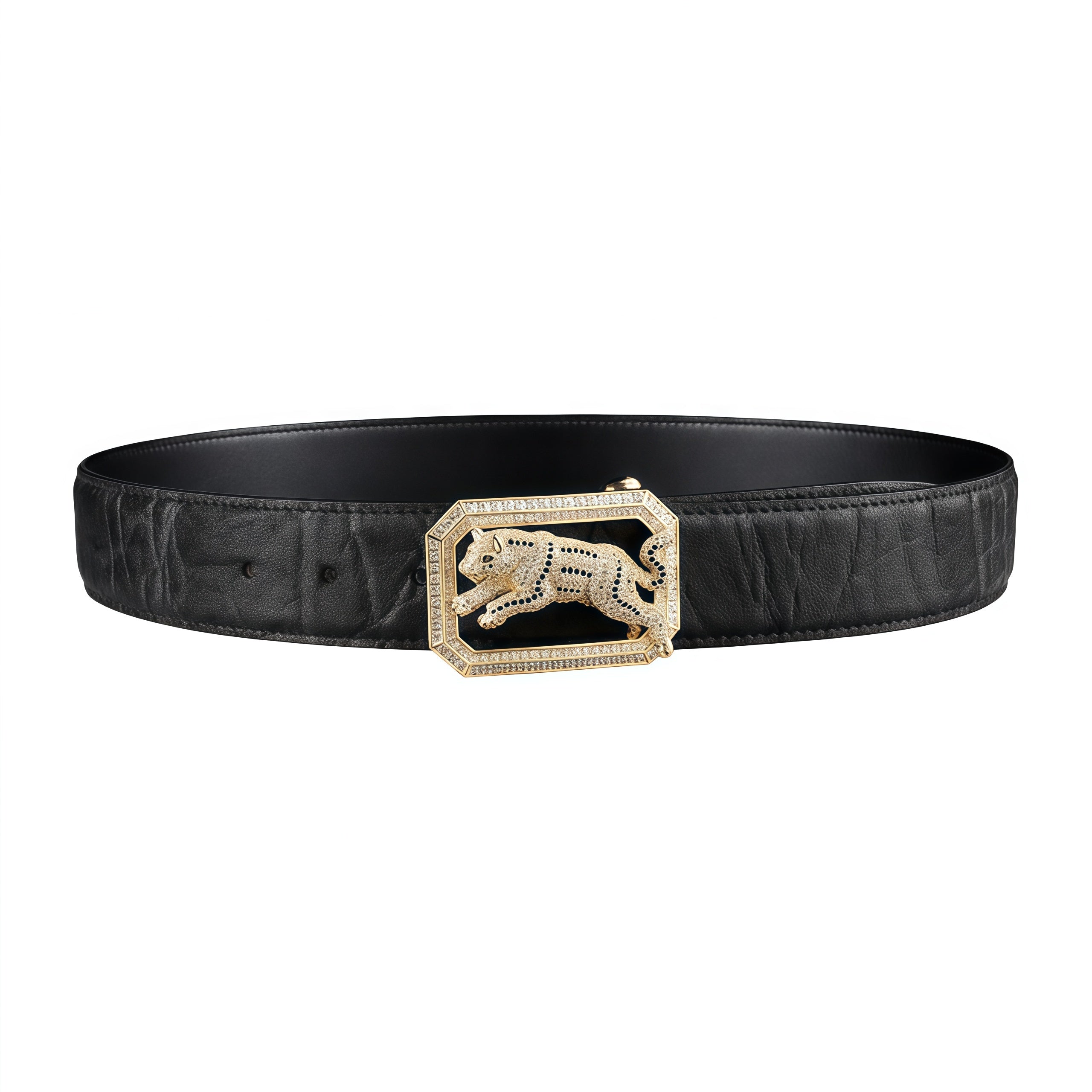 BELTLEY Black Handcrafted Elephant Skin Belt — Dog Buckle 1.5"