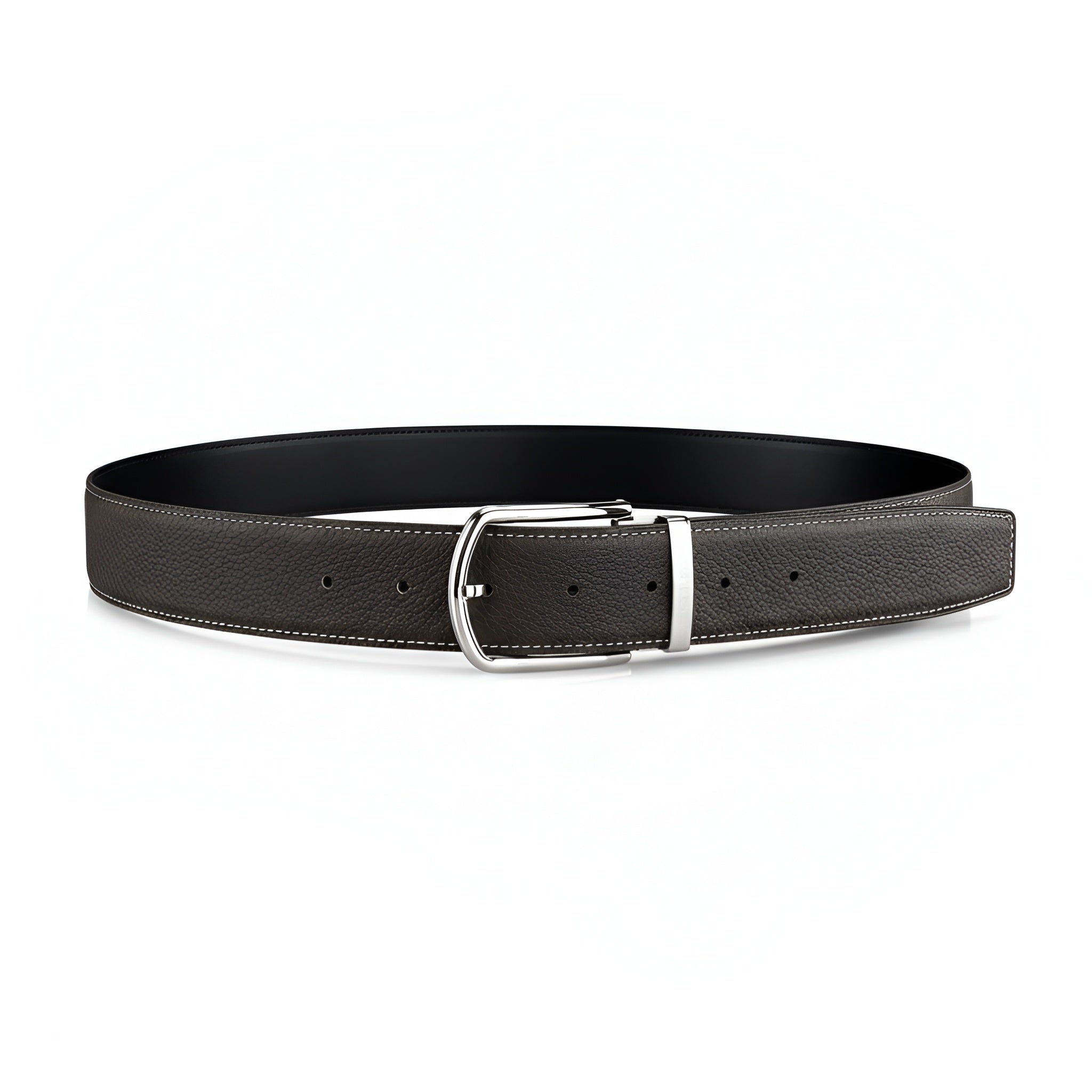 BELTLEY Espresso Brown Pebbled Leather Belt-1.5 Inches